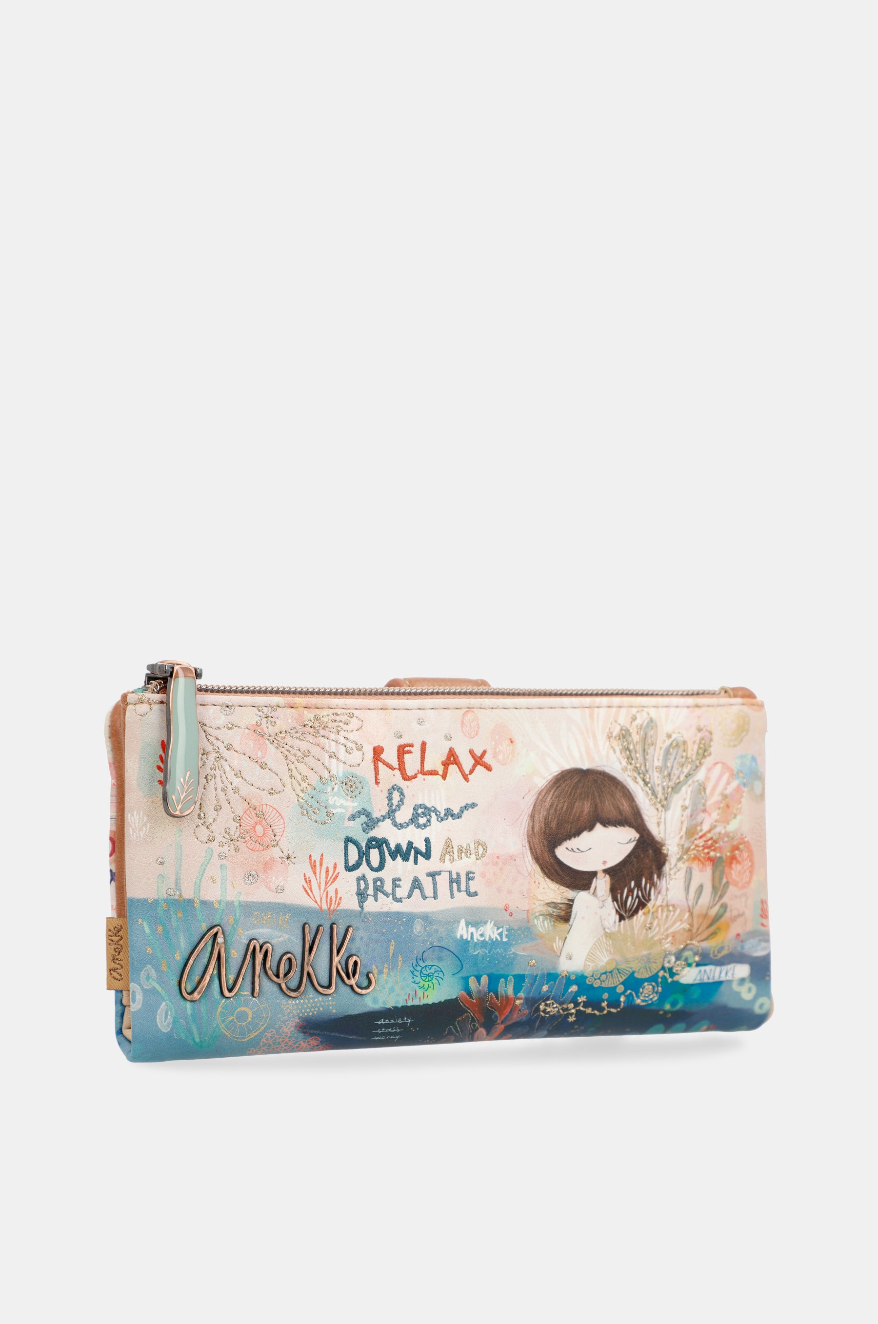 Portafoglio grande in tessuto flessibile mediterraneo