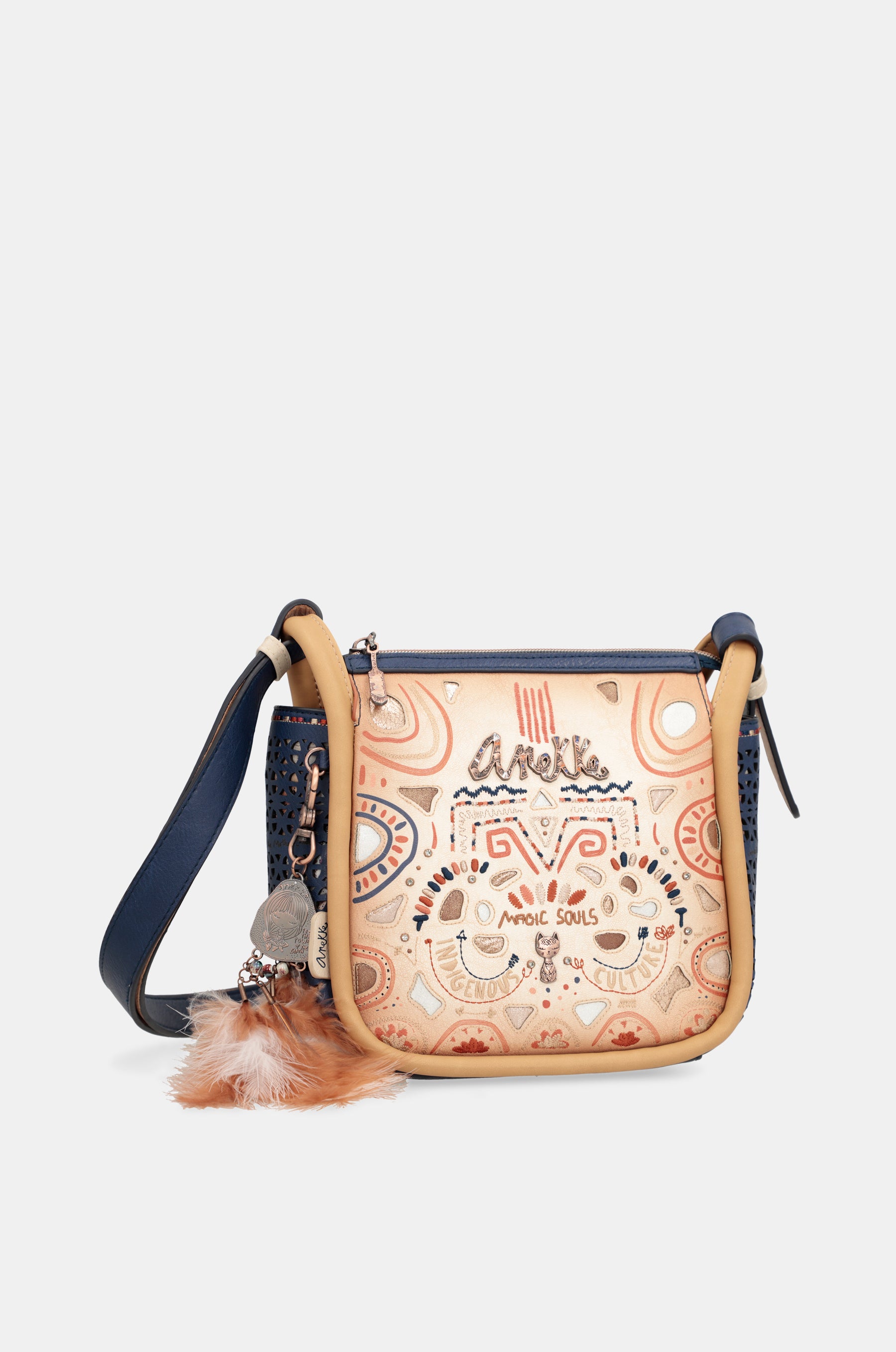 Borsa a tracolla stampata blu navy Tribe