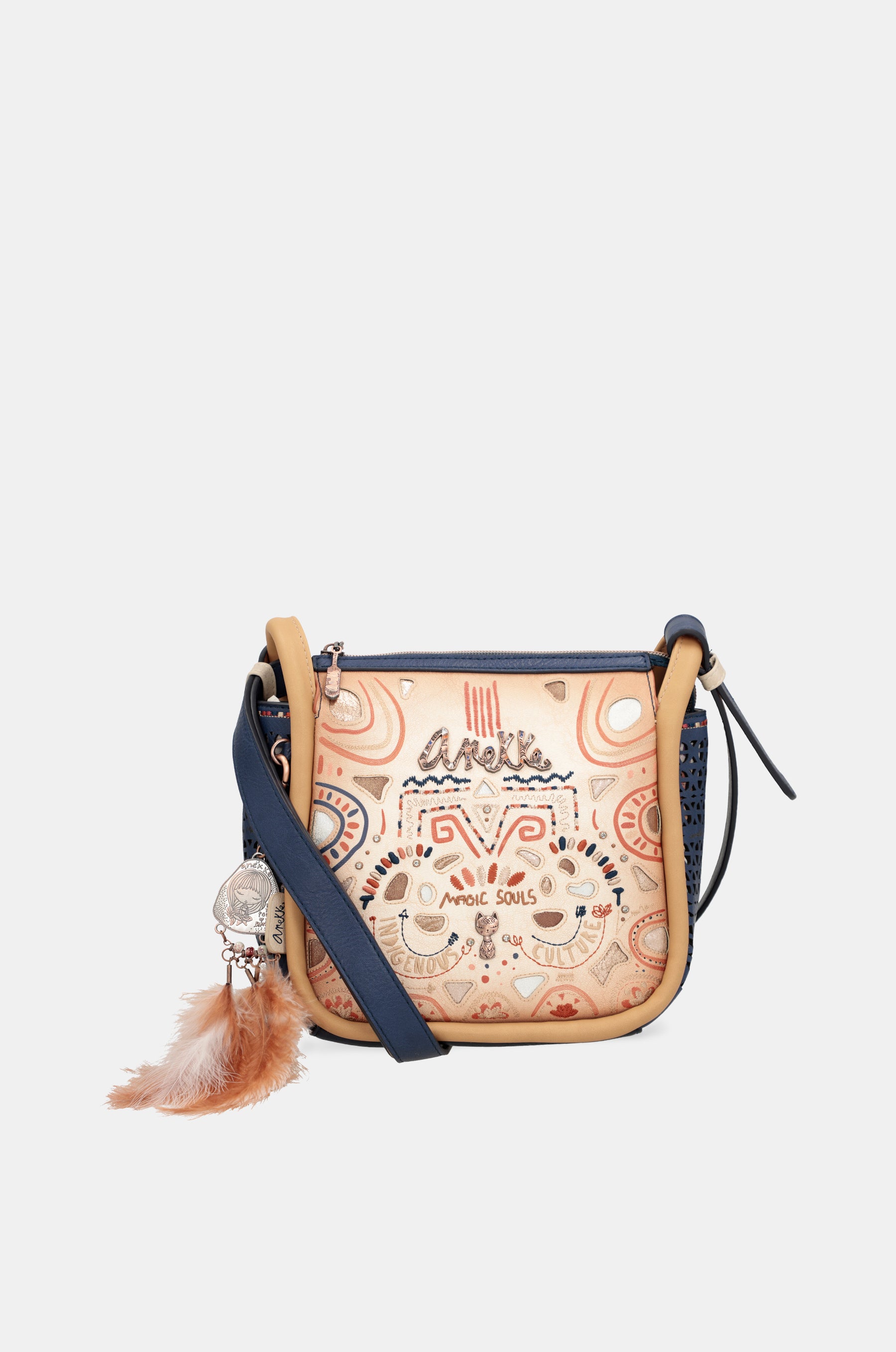 Borsa a tracolla stampata blu navy Tribe