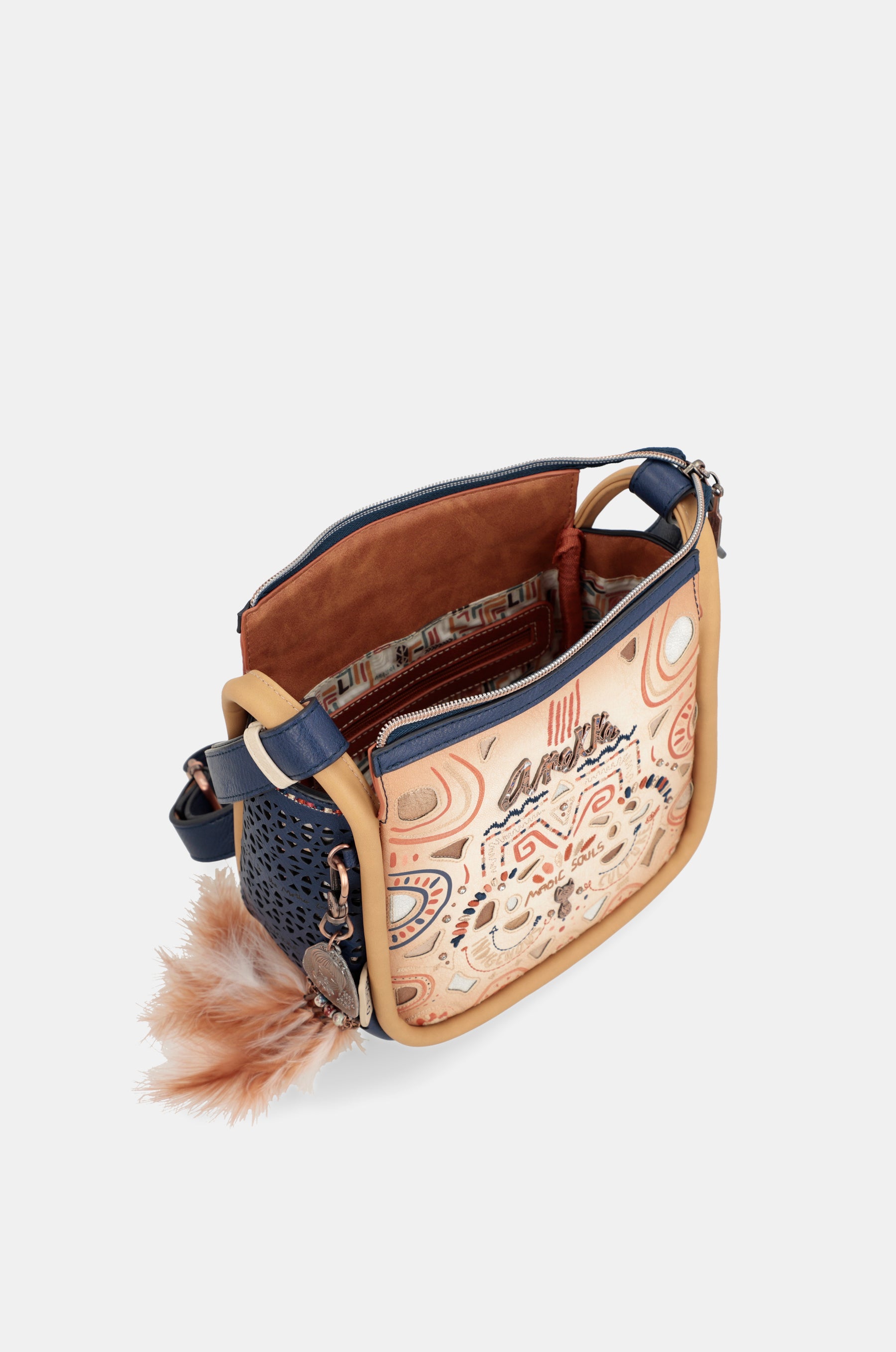 Borsa a tracolla stampata blu navy Tribe