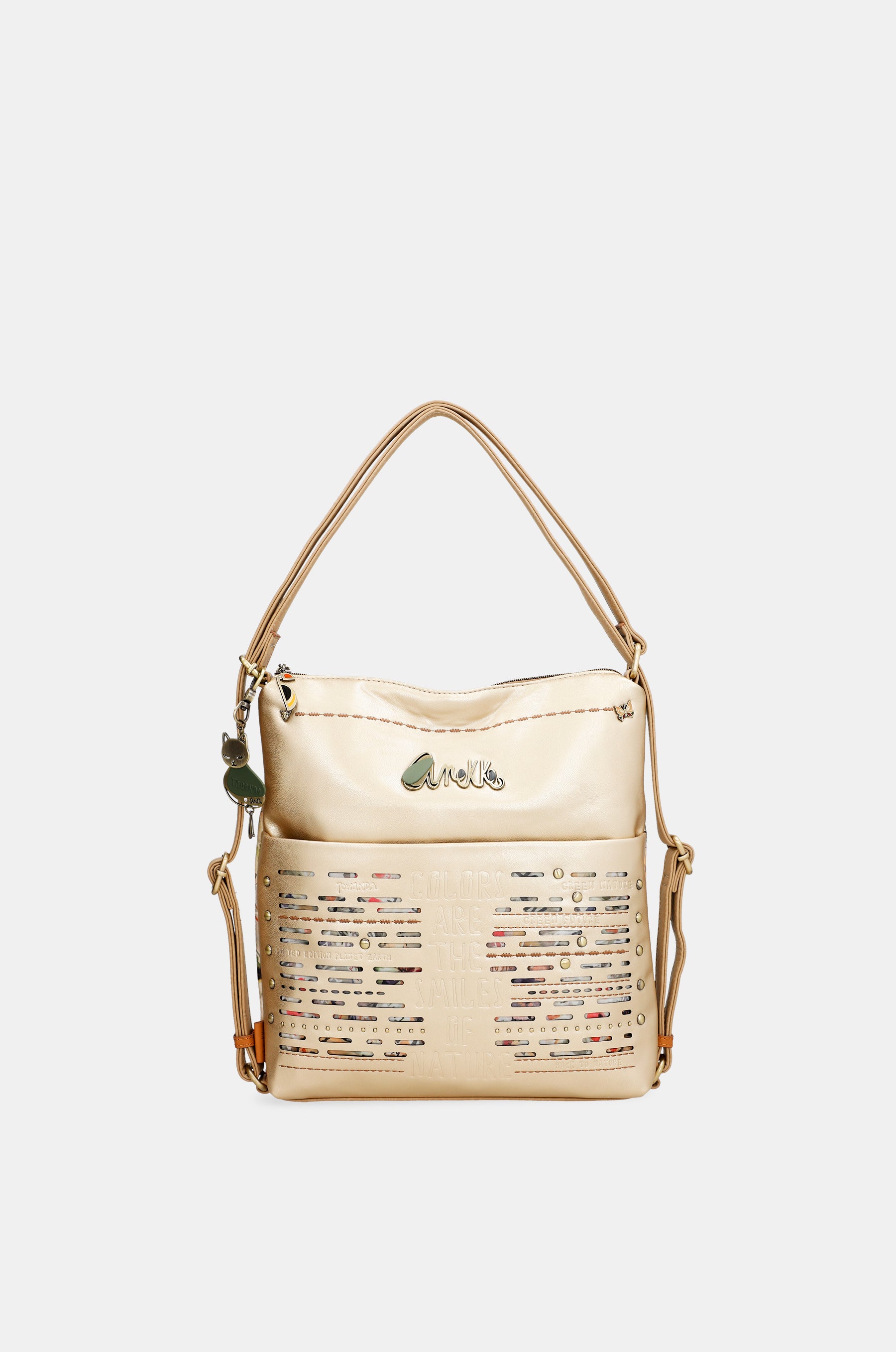 Borsa dorata trasformabile Nature Pachamama in uno zaino