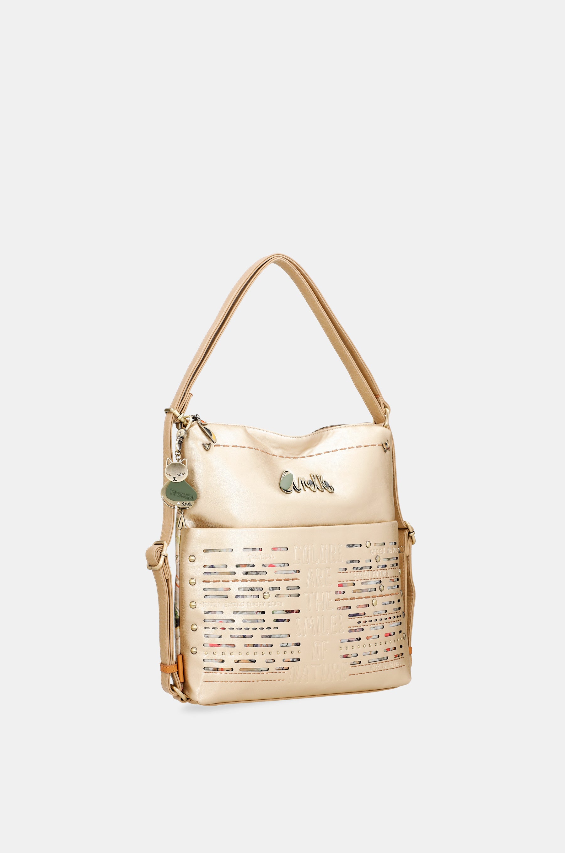 Borsa dorata trasformabile Nature Pachamama in uno zaino