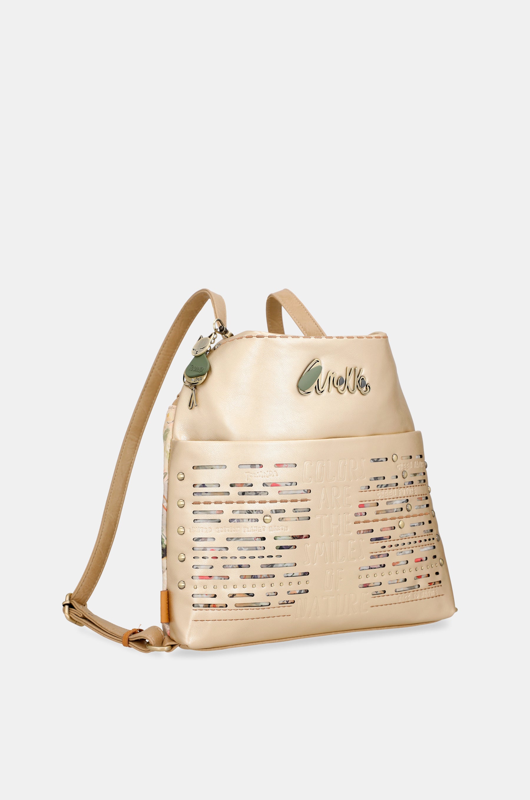 Borsa dorata trasformabile Nature Pachamama in uno zaino