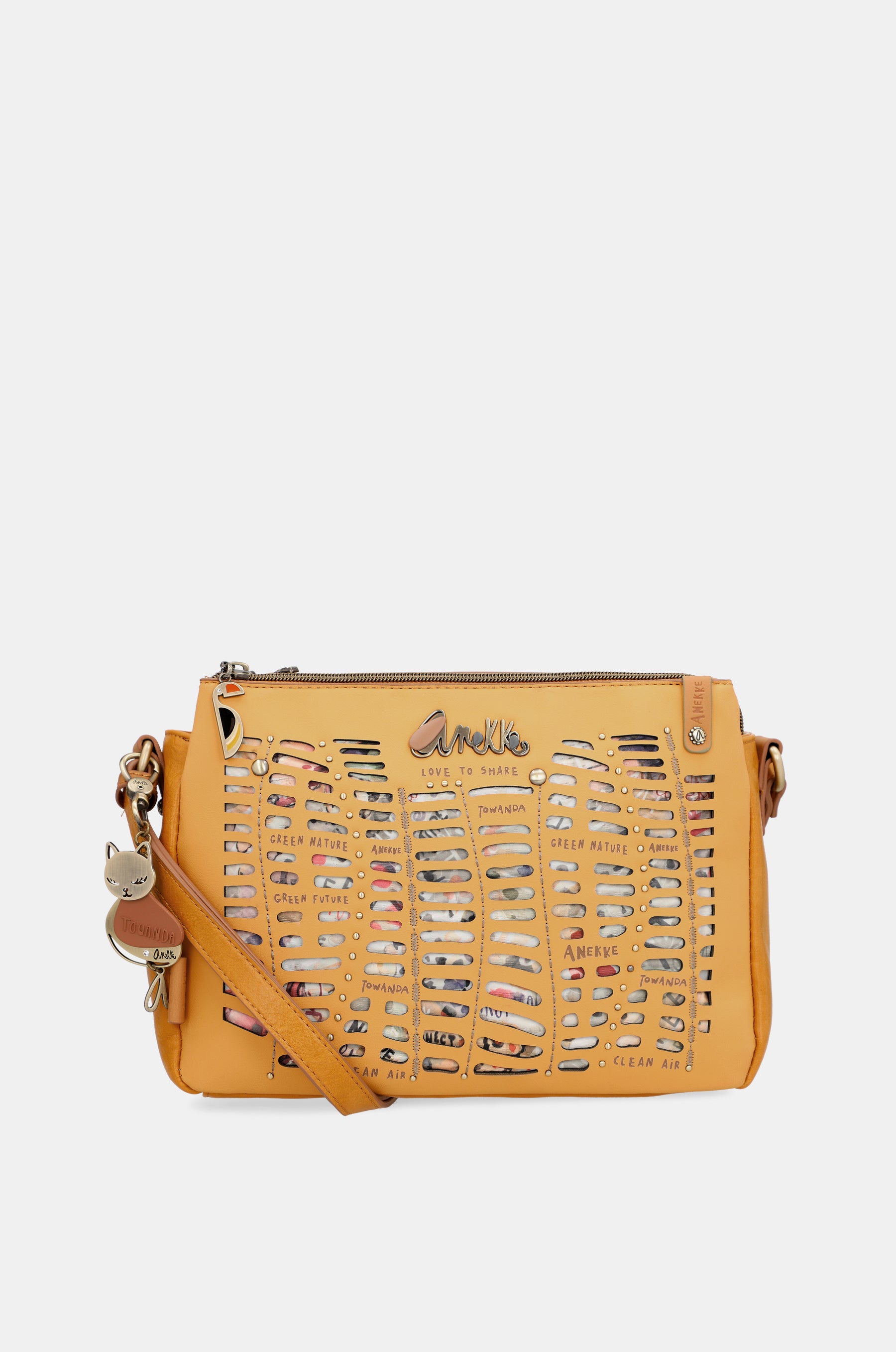 Borsa a tracolla Nature Pachamama ocra con 3 scomparti