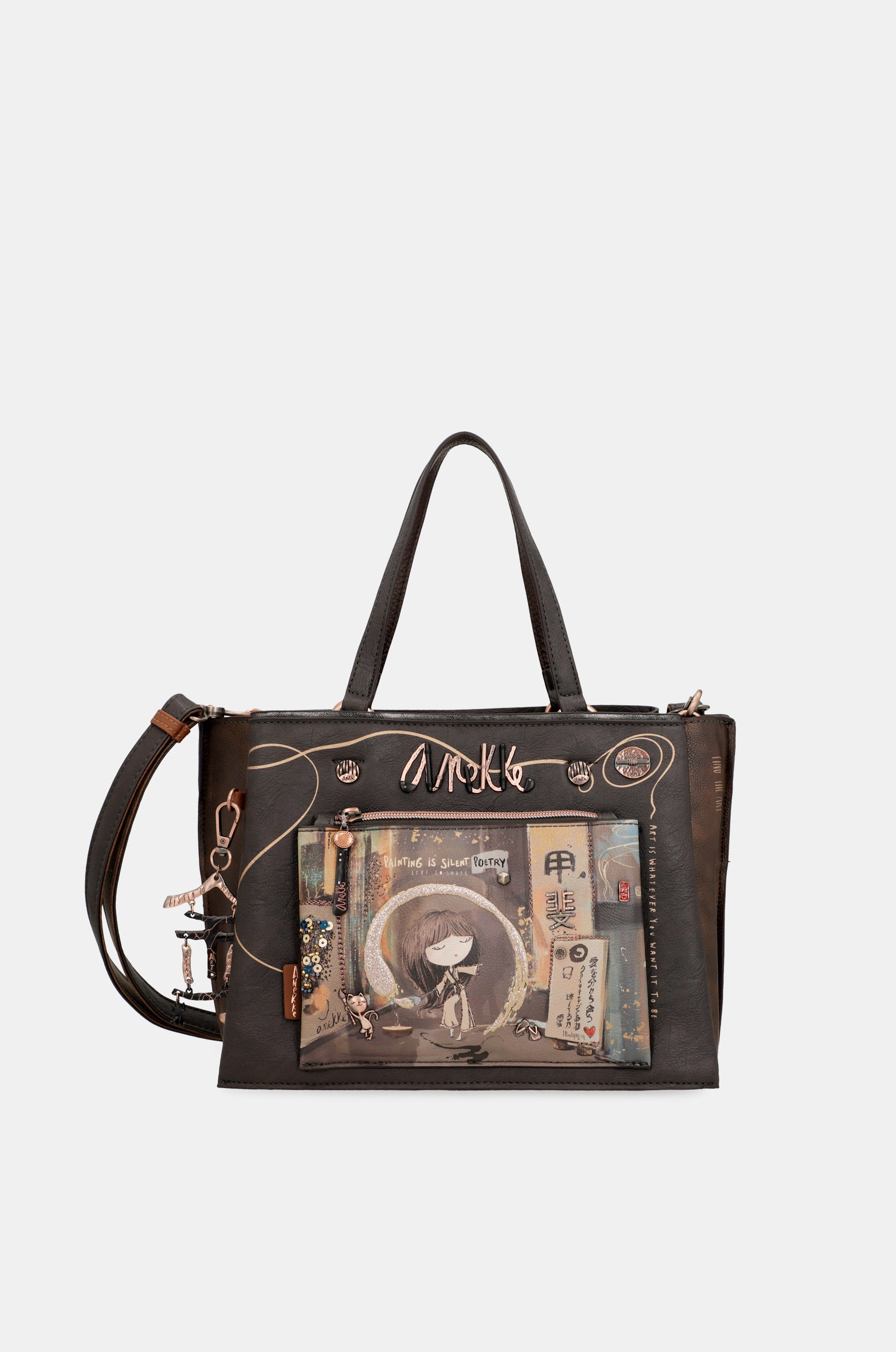 Borsa tote marrone Shōen con tracolla