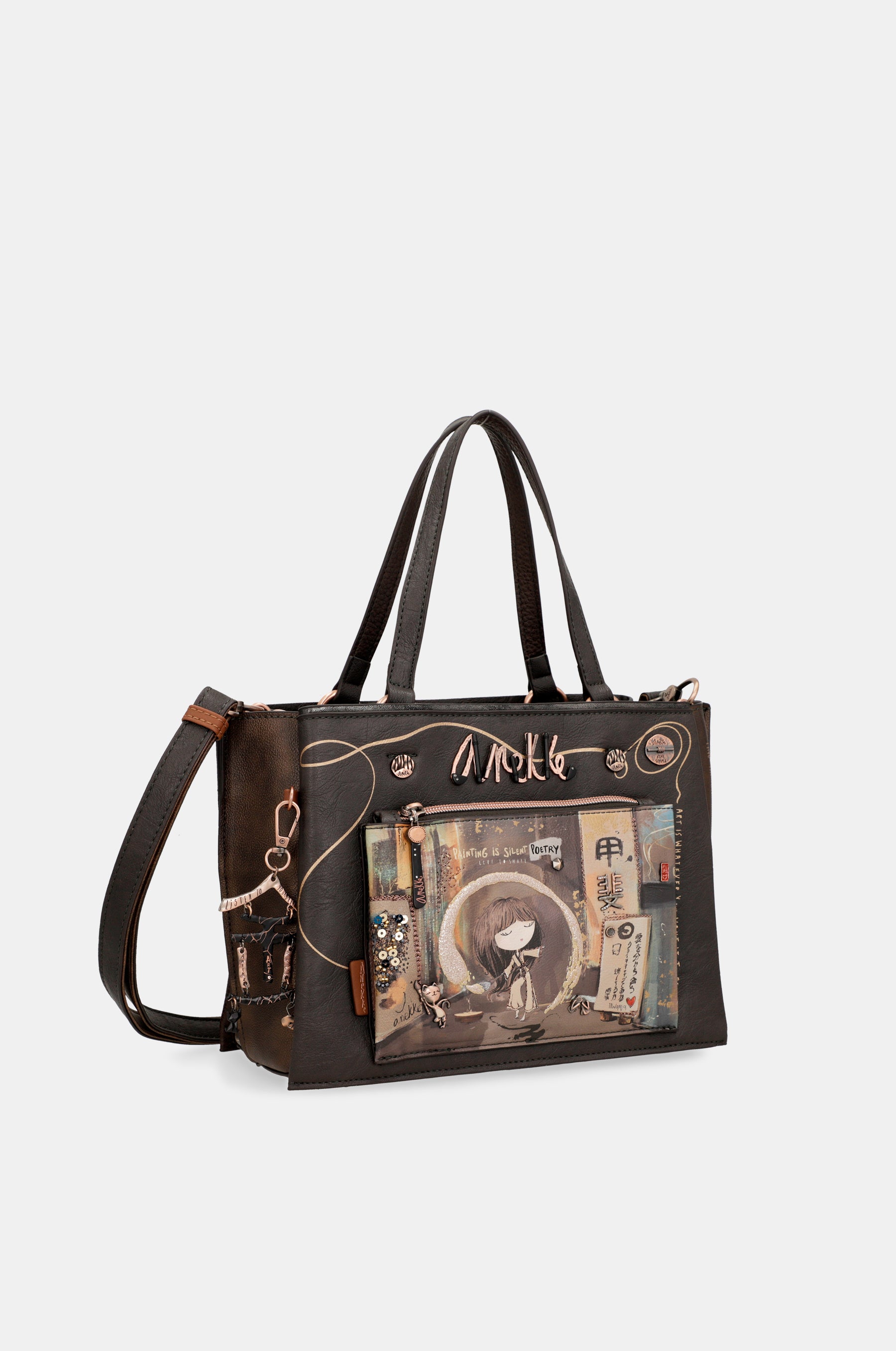 Borsa tote marrone Shōen con tracolla