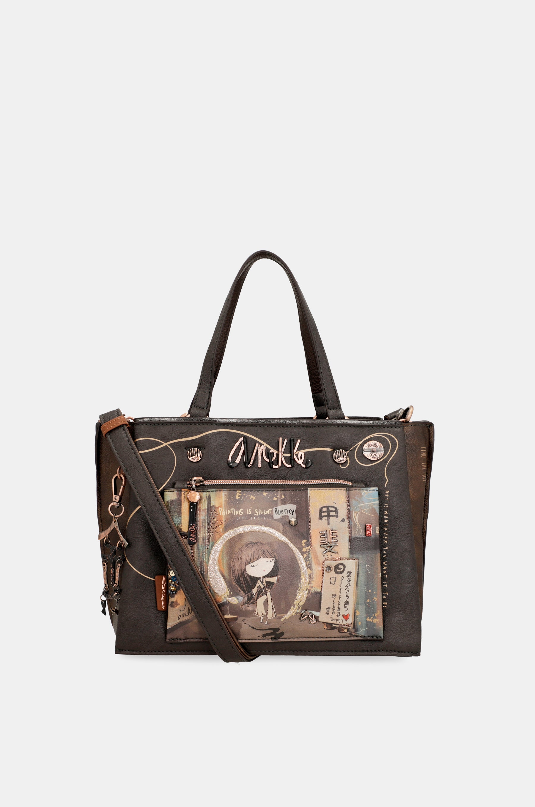 Borsa tote marrone Shōen con tracolla
