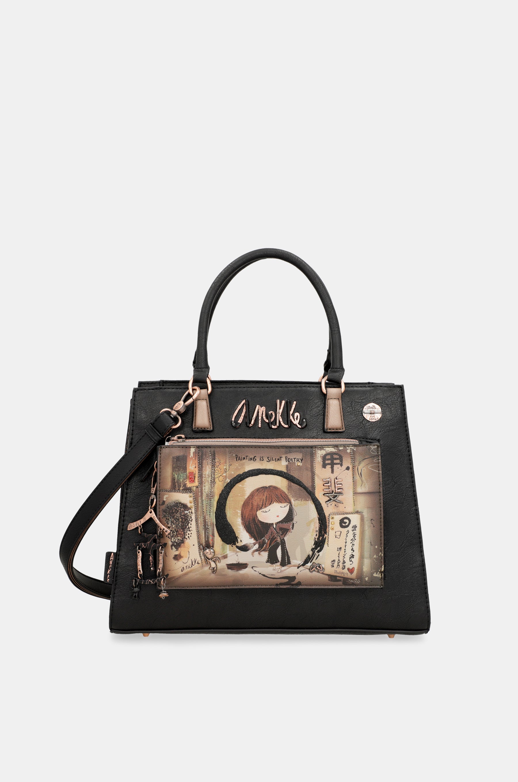 Borsa tote nera Shōen con tracolla