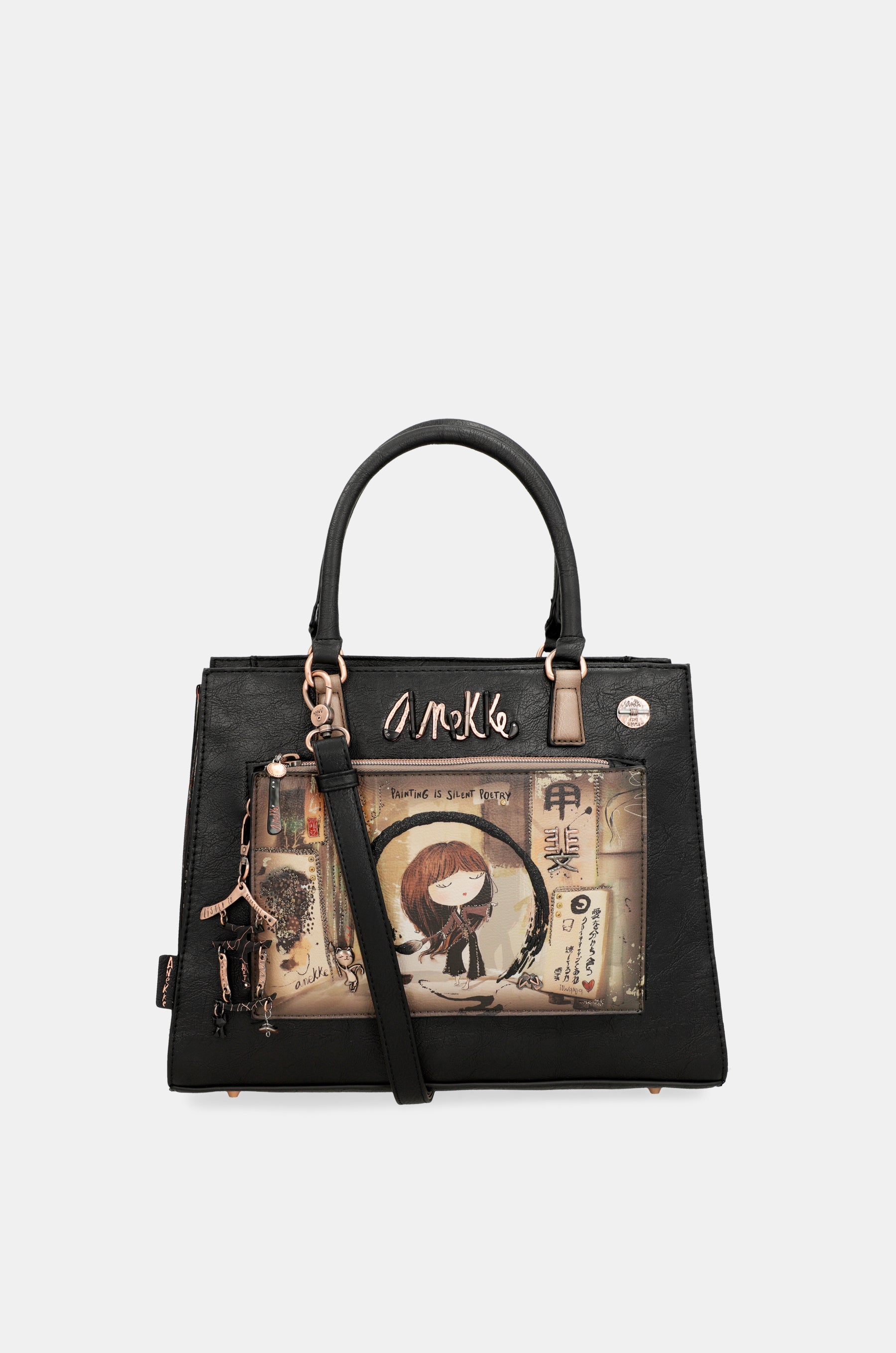 Borsa tote nera Shōen con tracolla