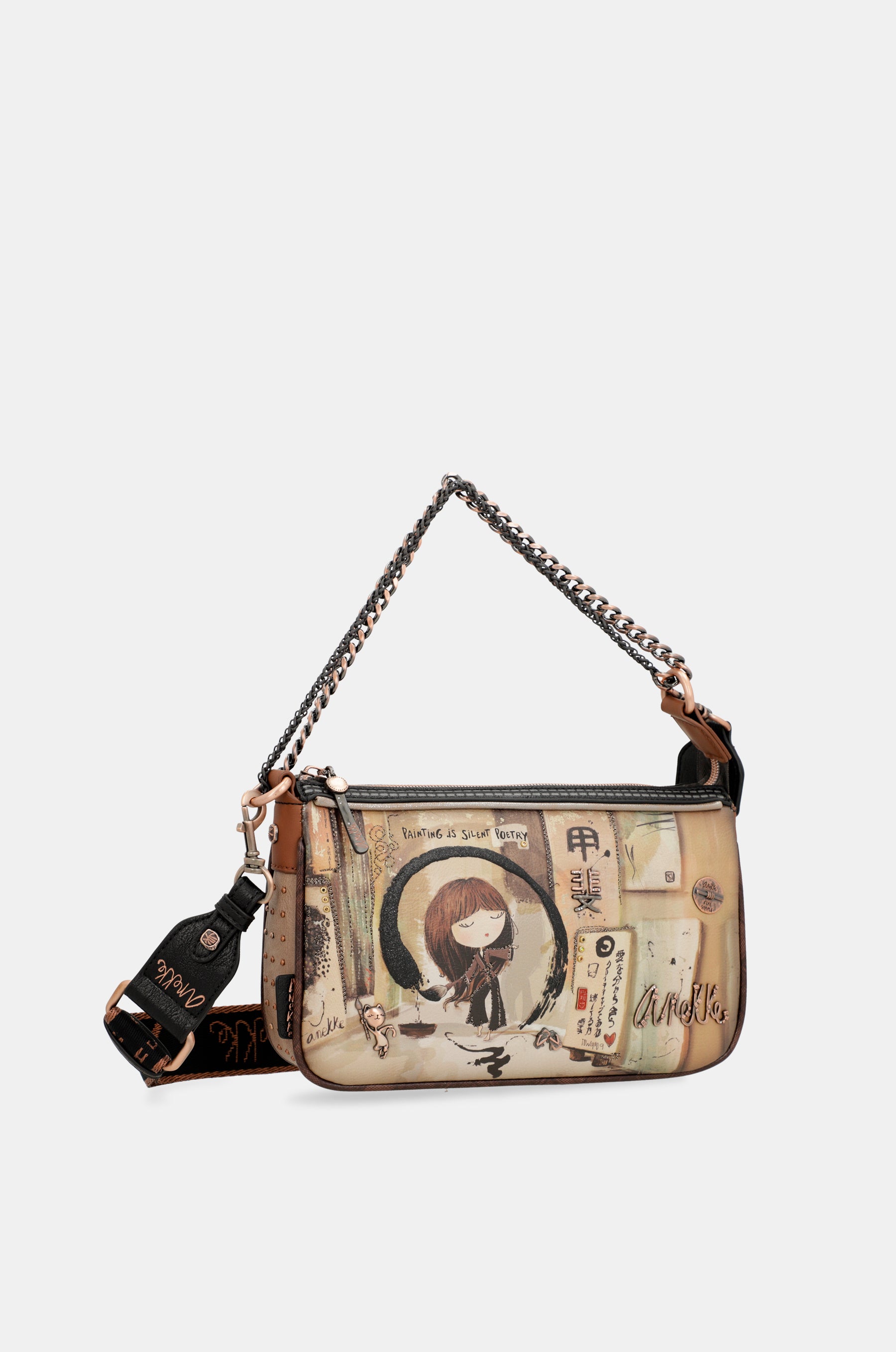 Borsa baguette con manico in metallo Shōen