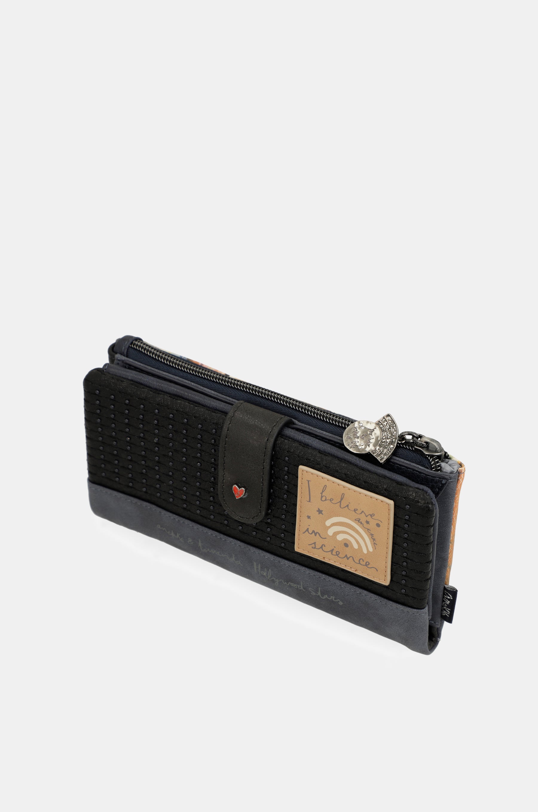 Portafoglio RFID flessibile grande blu navy Studio