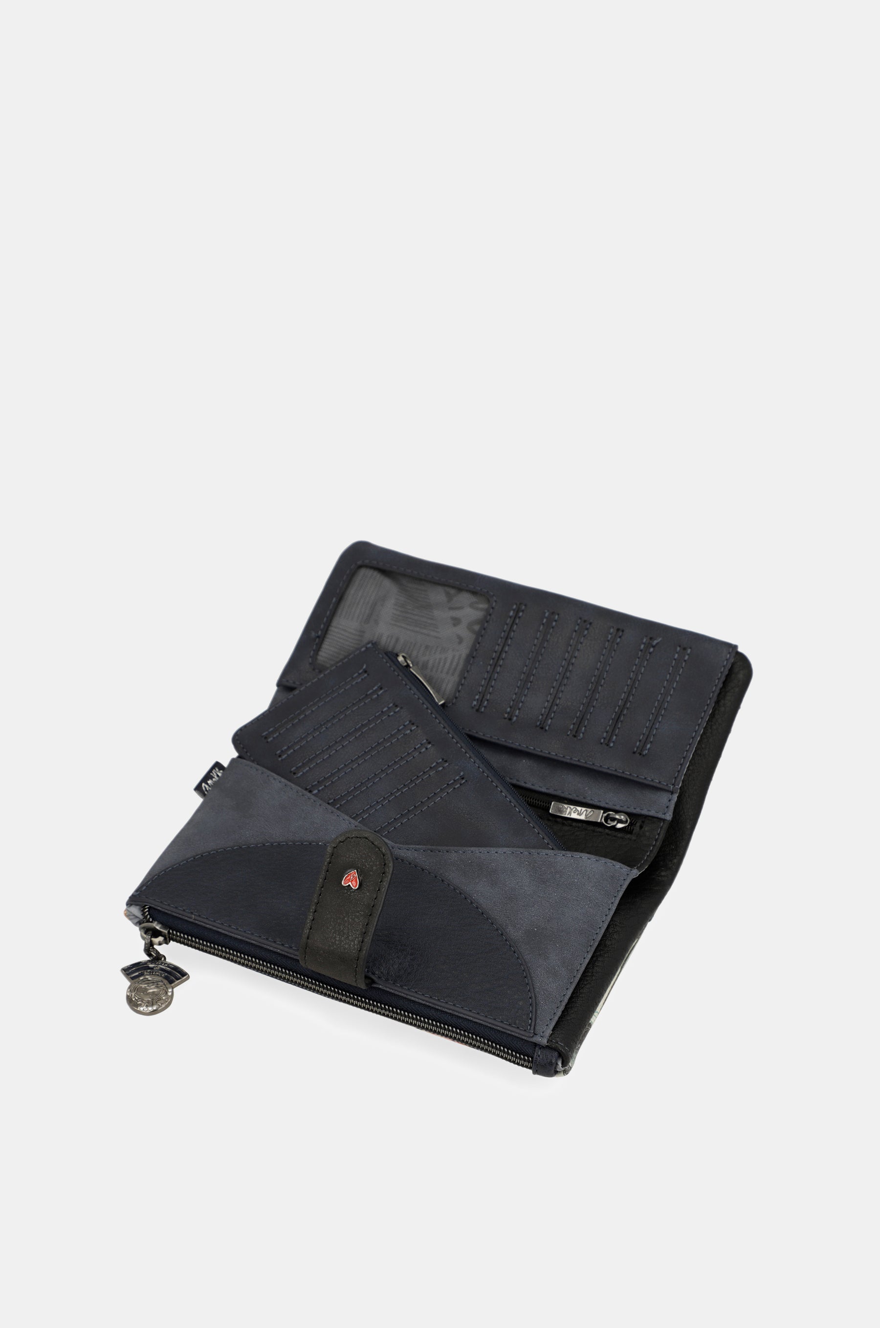 Portafoglio RFID flessibile grande blu navy Studio