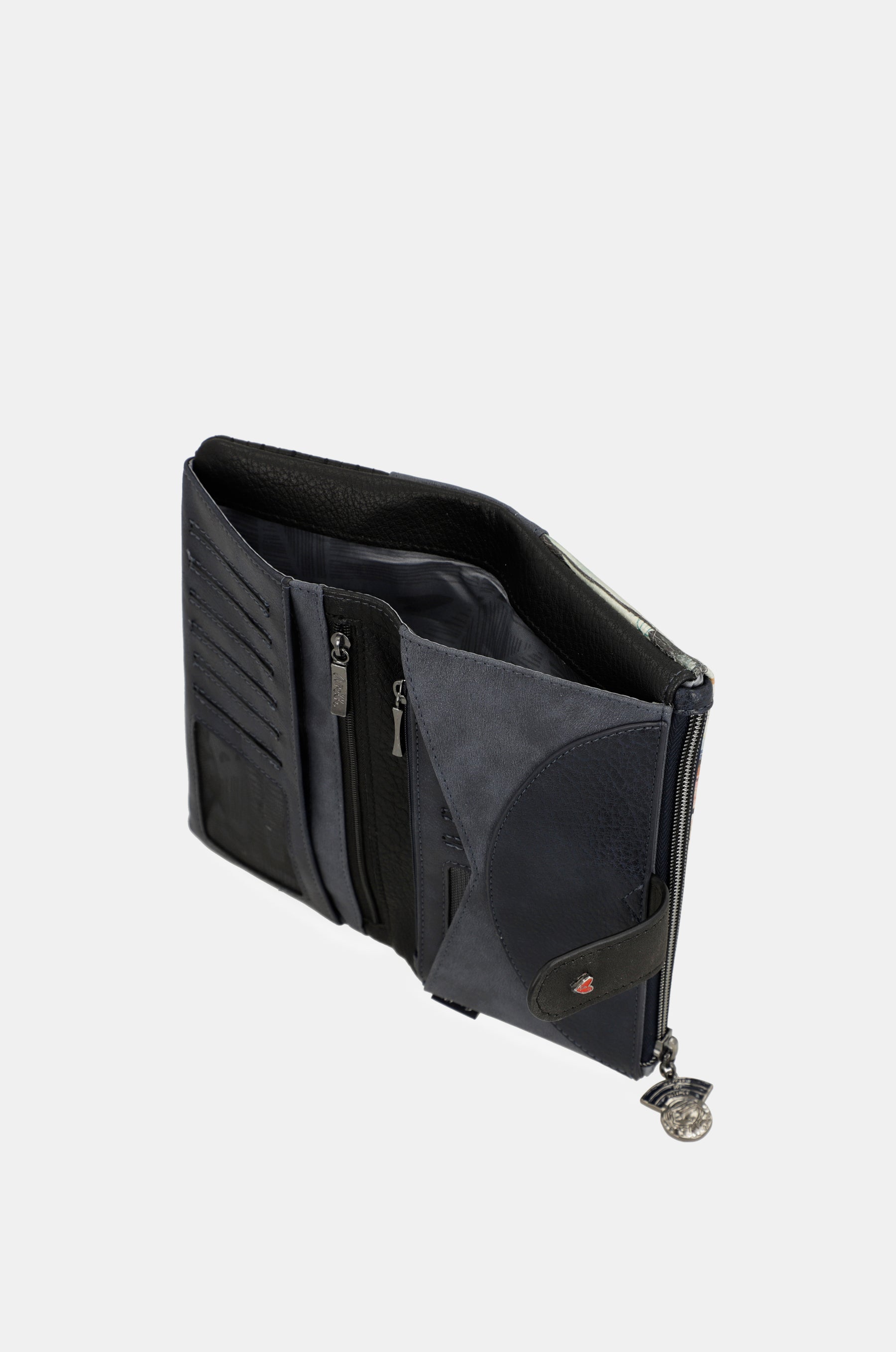 Portafoglio RFID flessibile grande blu navy Studio