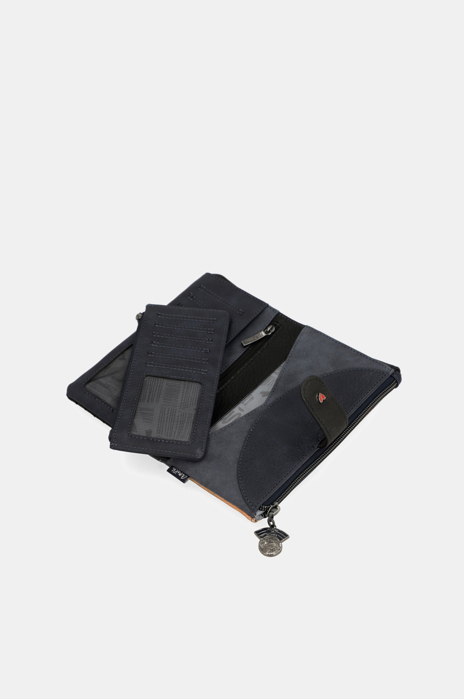Portafoglio RFID flessibile grande blu navy Studio