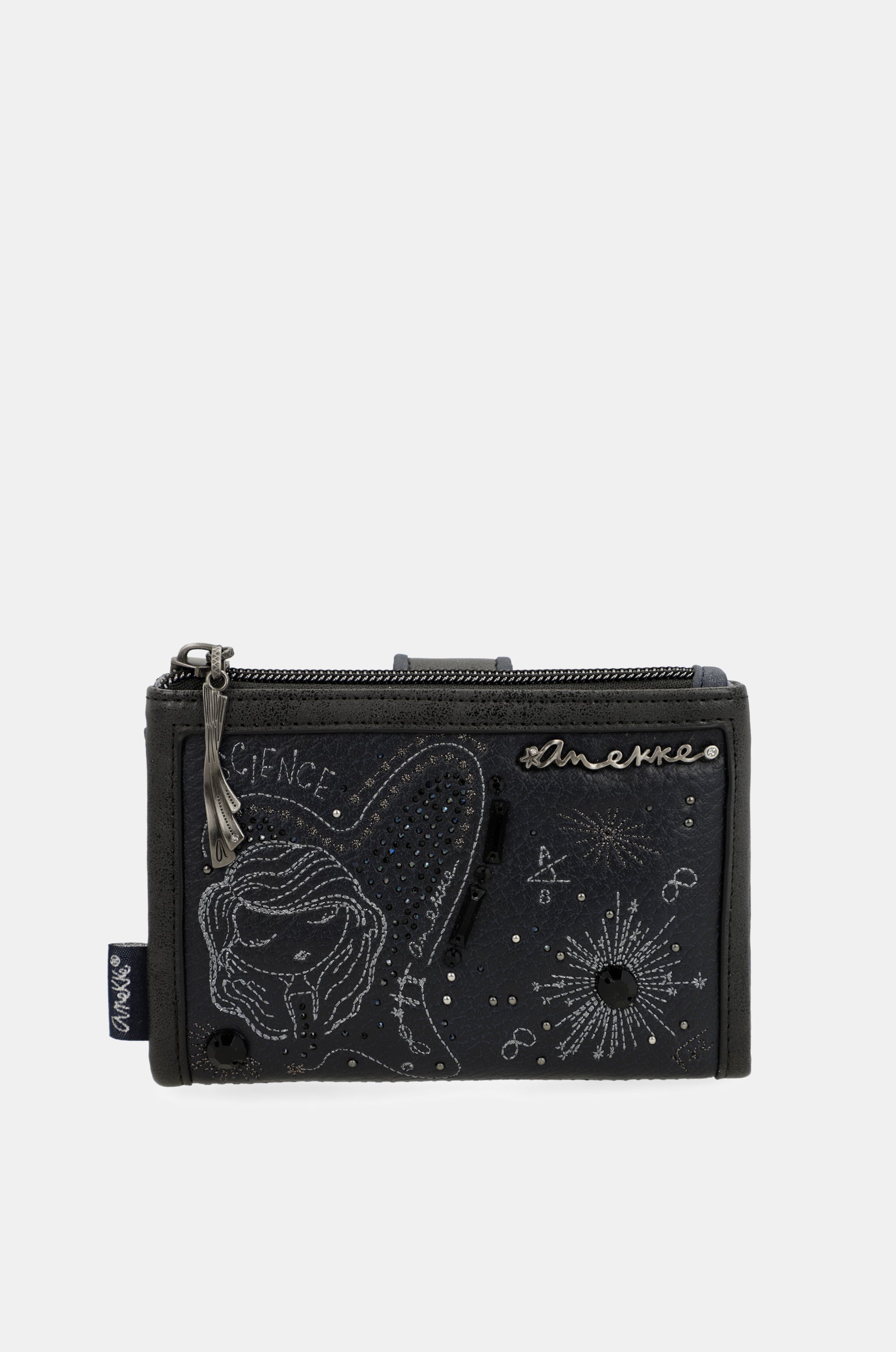 Portafoglio RFID flessibile medio blu navy Studio