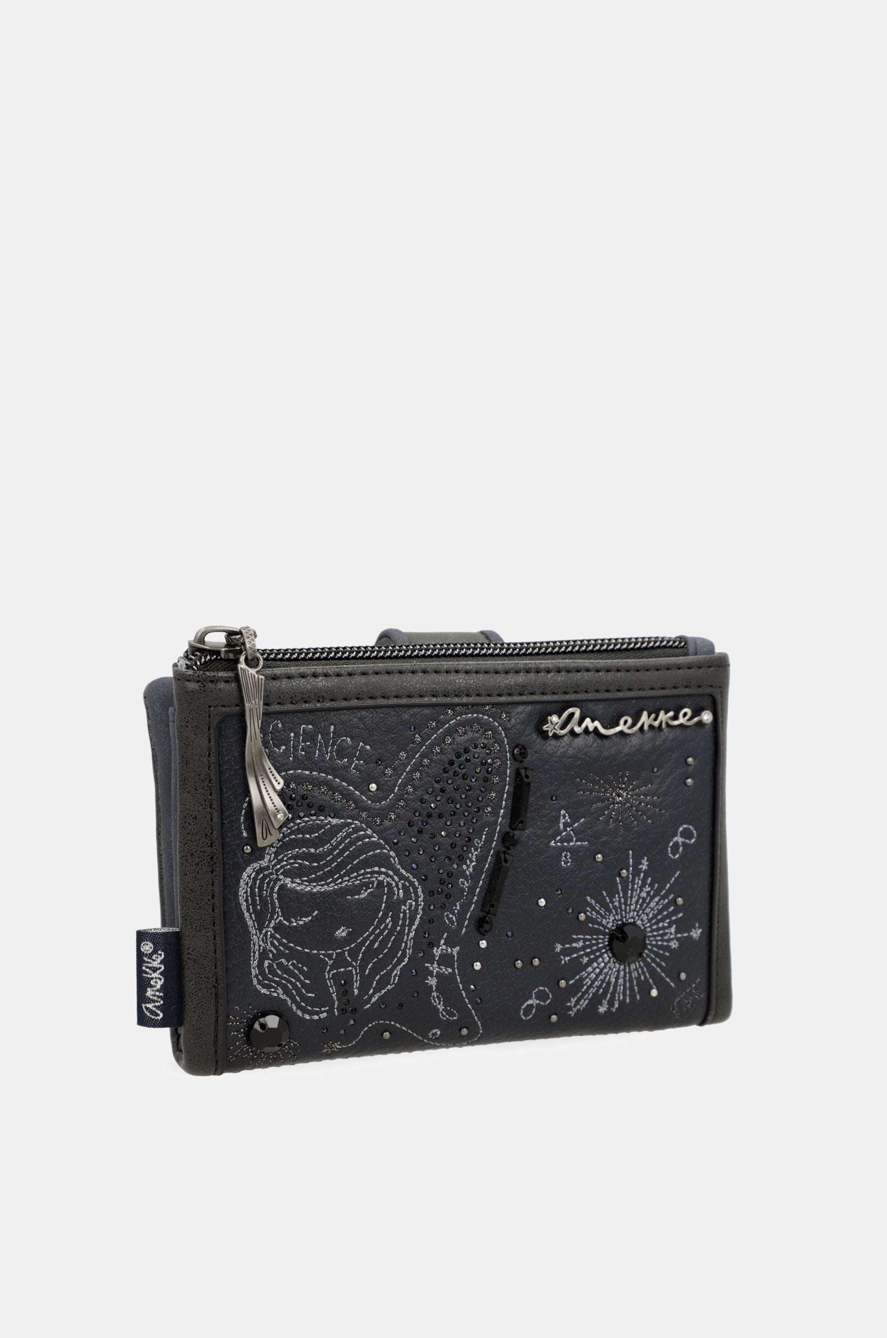 Portafoglio RFID flessibile medio blu navy Studio