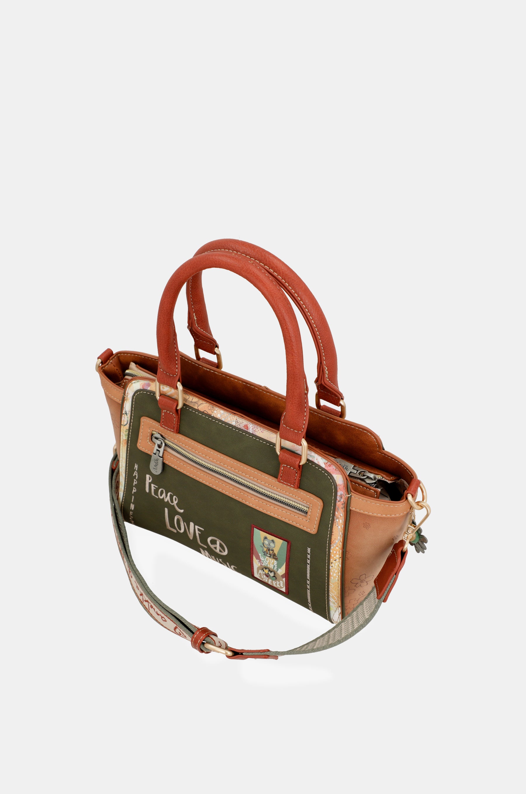 Borsa bowling cammello Peace & Love