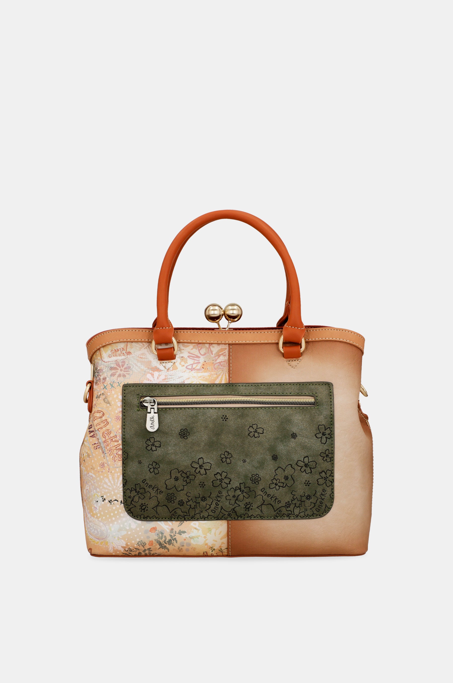 Borsa Peace & Love con chiusura a bacio cammello