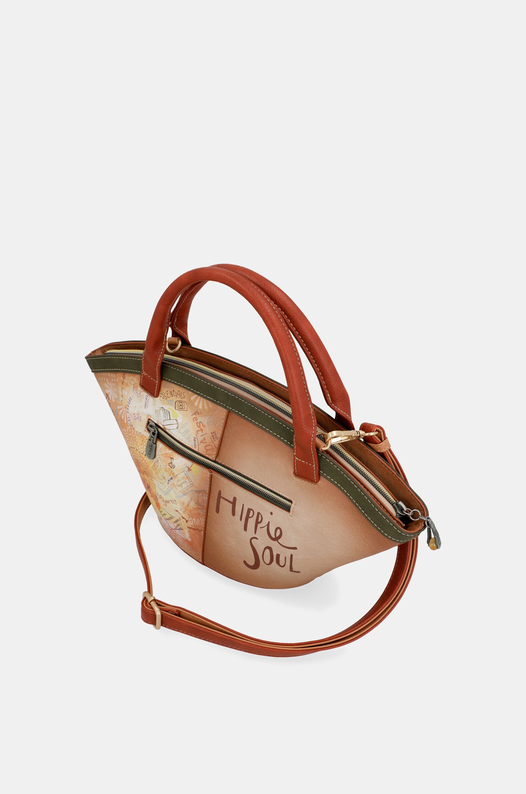 Borsa a cestino cammello Peace & Love