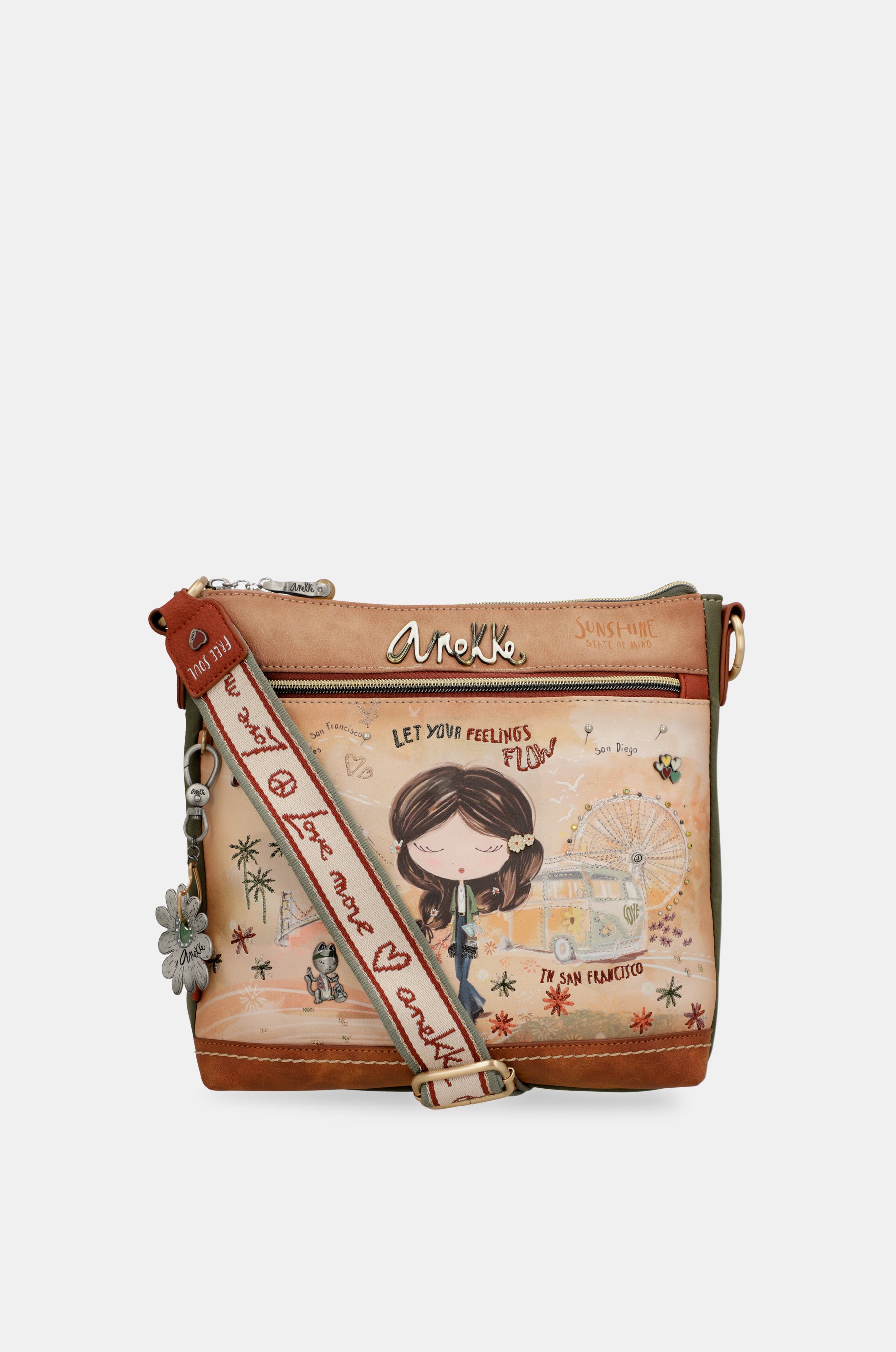 Borsa a tracolla quadrata color cammello Peace & Love