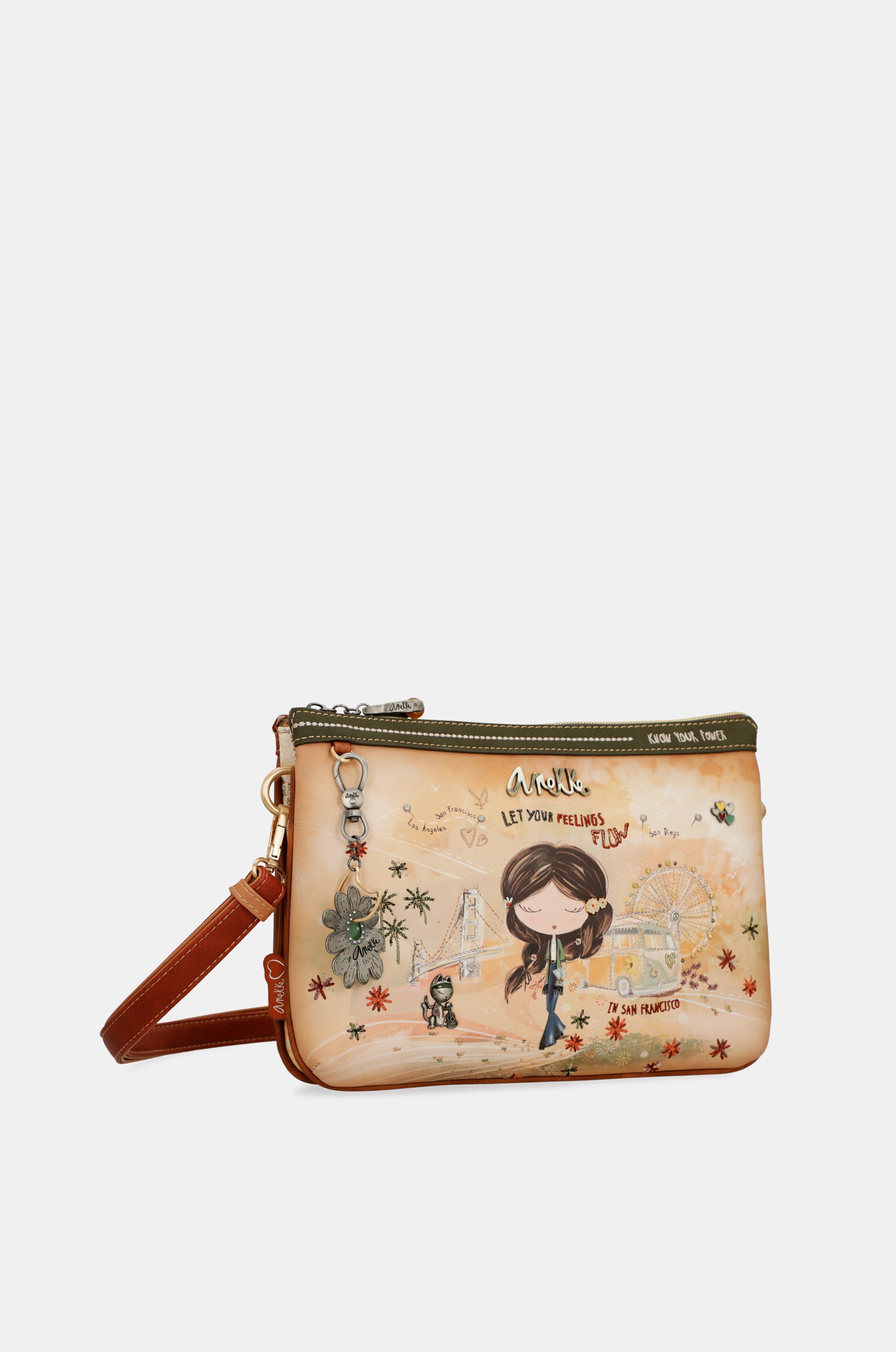 Borsa a tracolla con stampa cammello Peace & Love