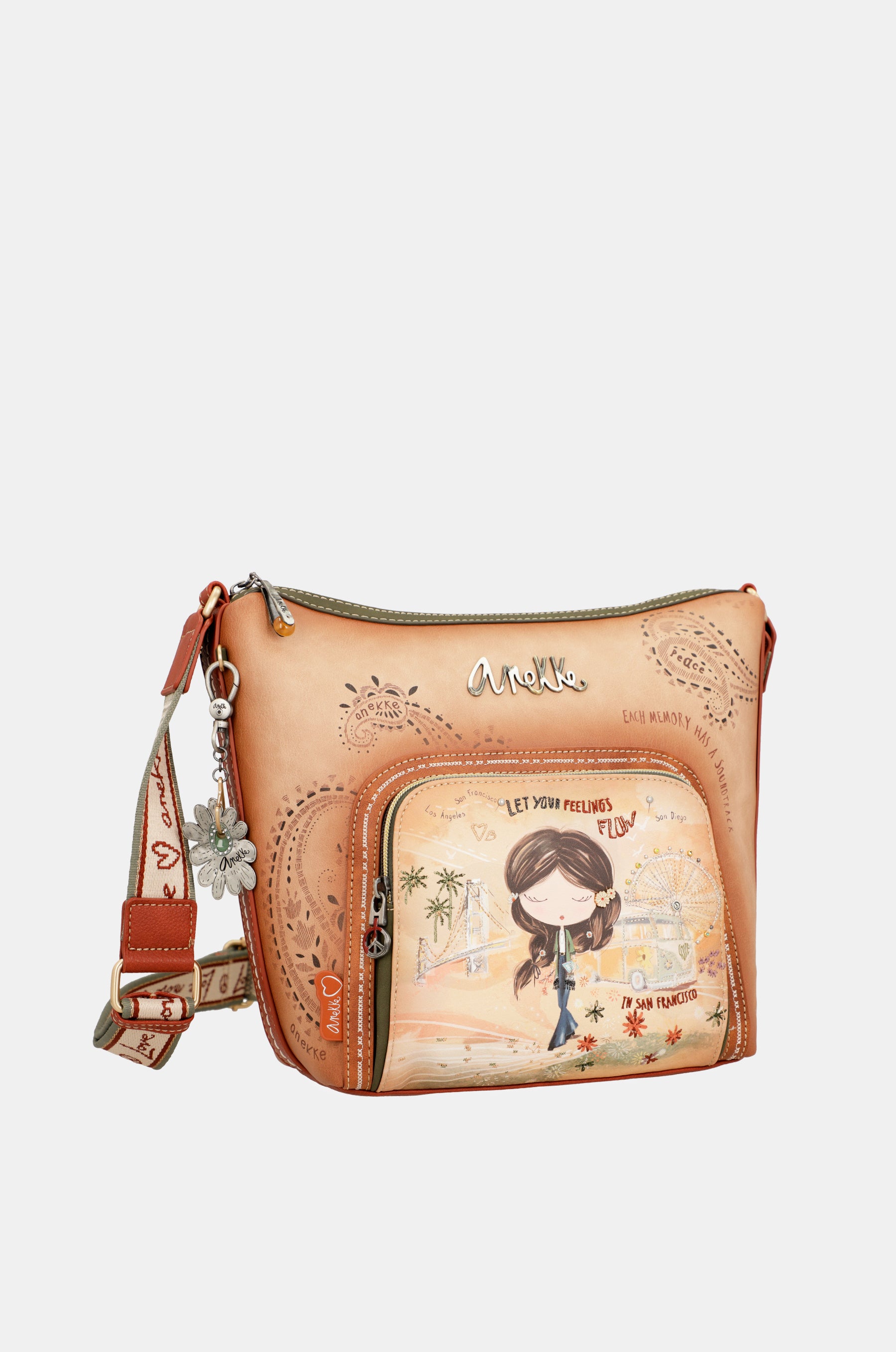 Borsa a tracolla grande color cammello Peace & Love