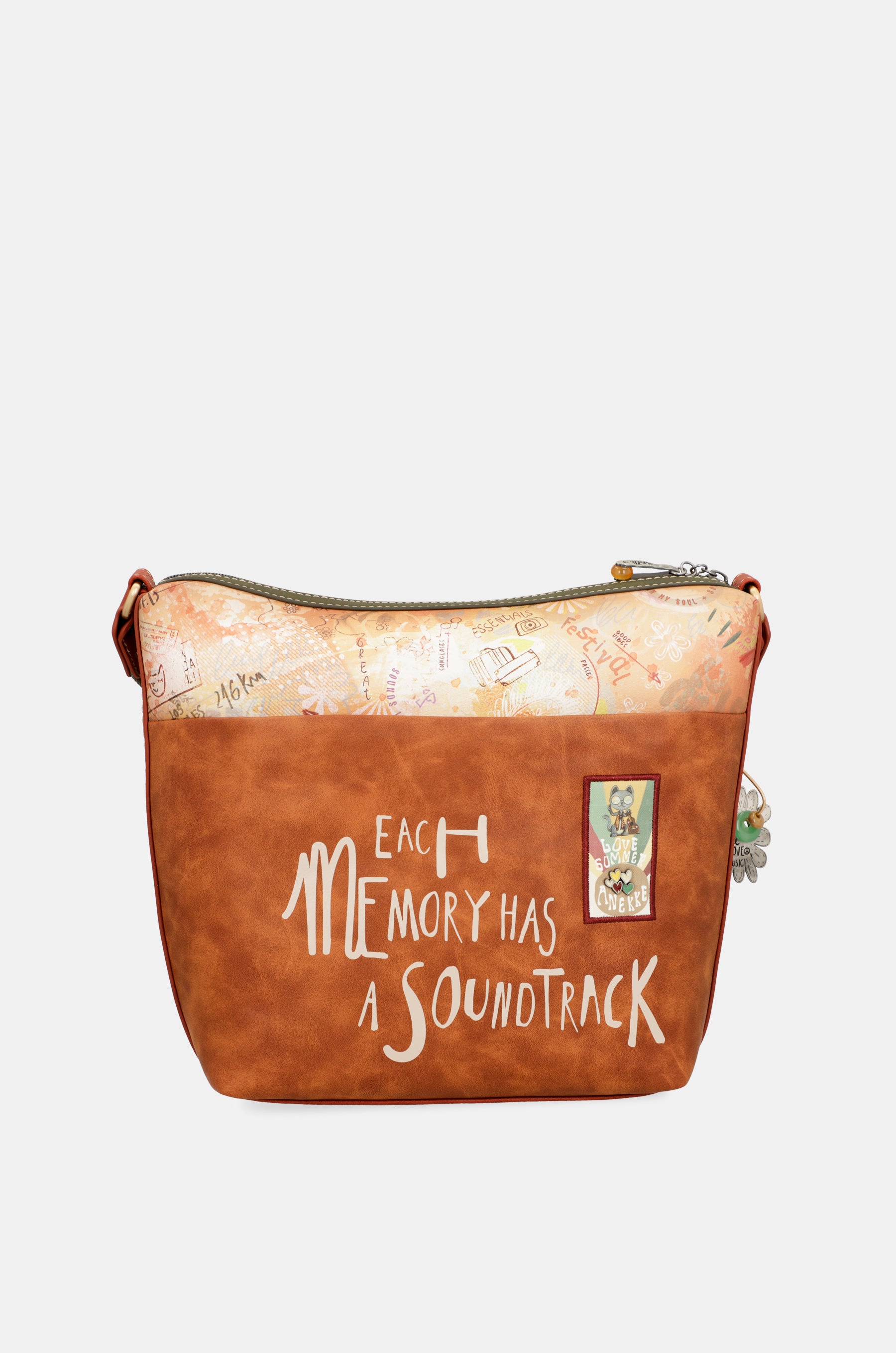 Borsa a tracolla grande color cammello Peace & Love