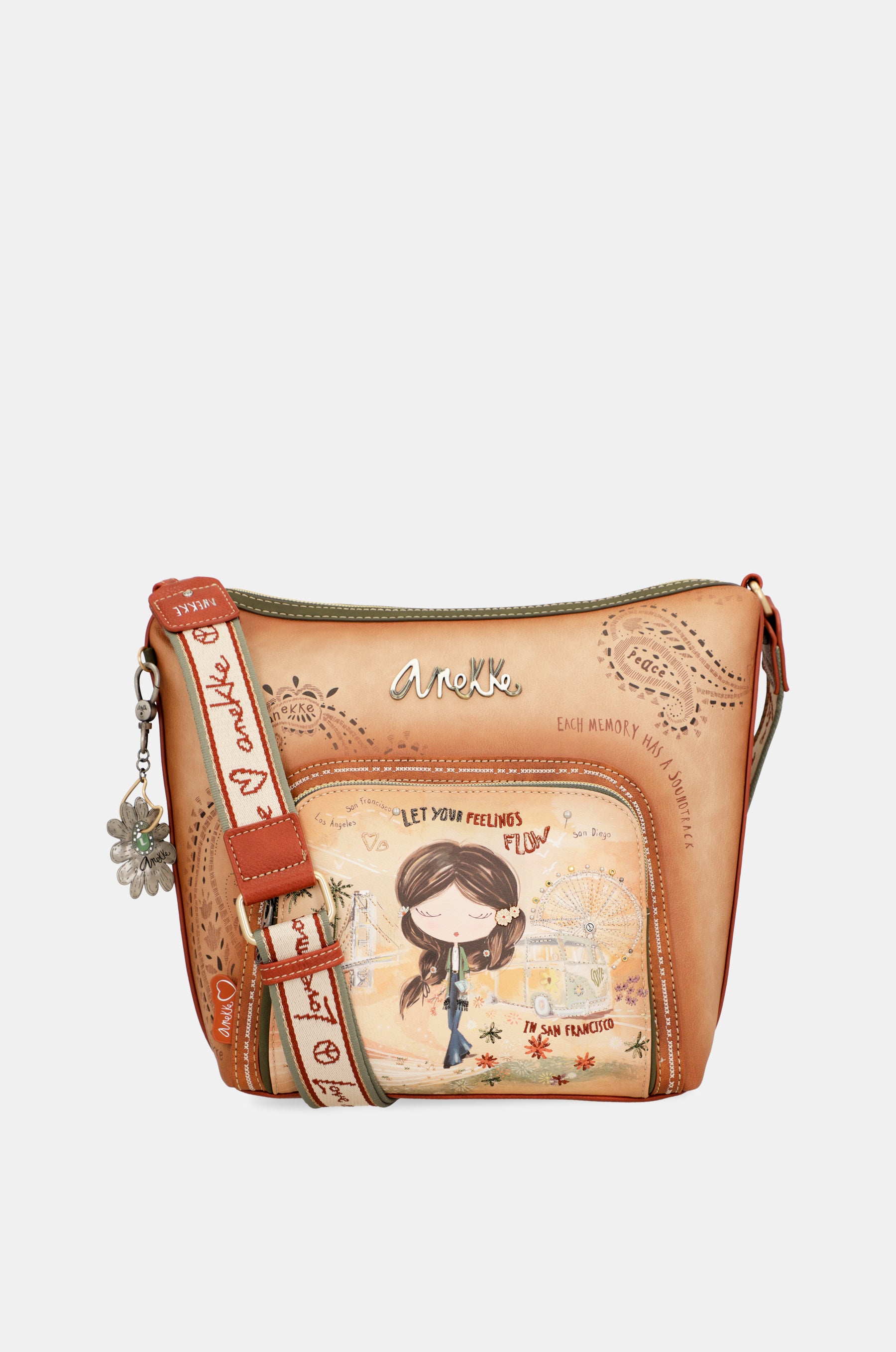 Borsa a tracolla grande color cammello Peace & Love