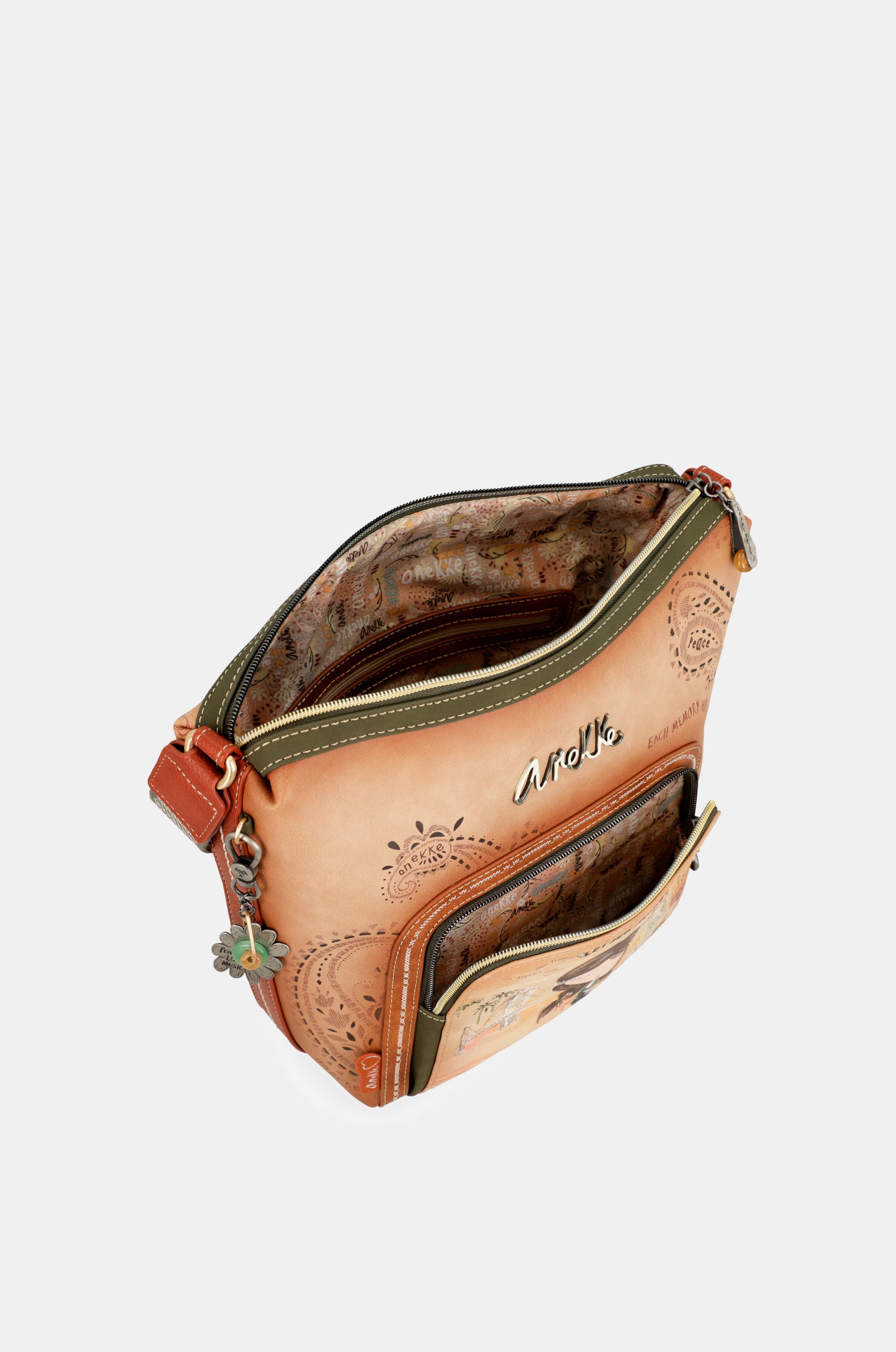 Borsa a tracolla grande color cammello Peace & Love