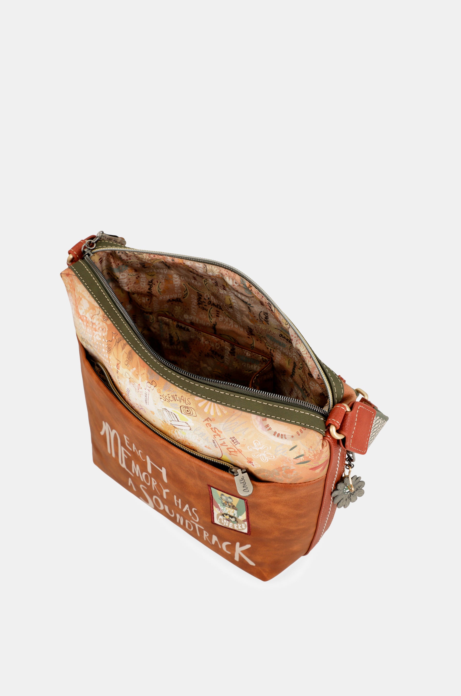 Borsa a tracolla grande color cammello Peace & Love