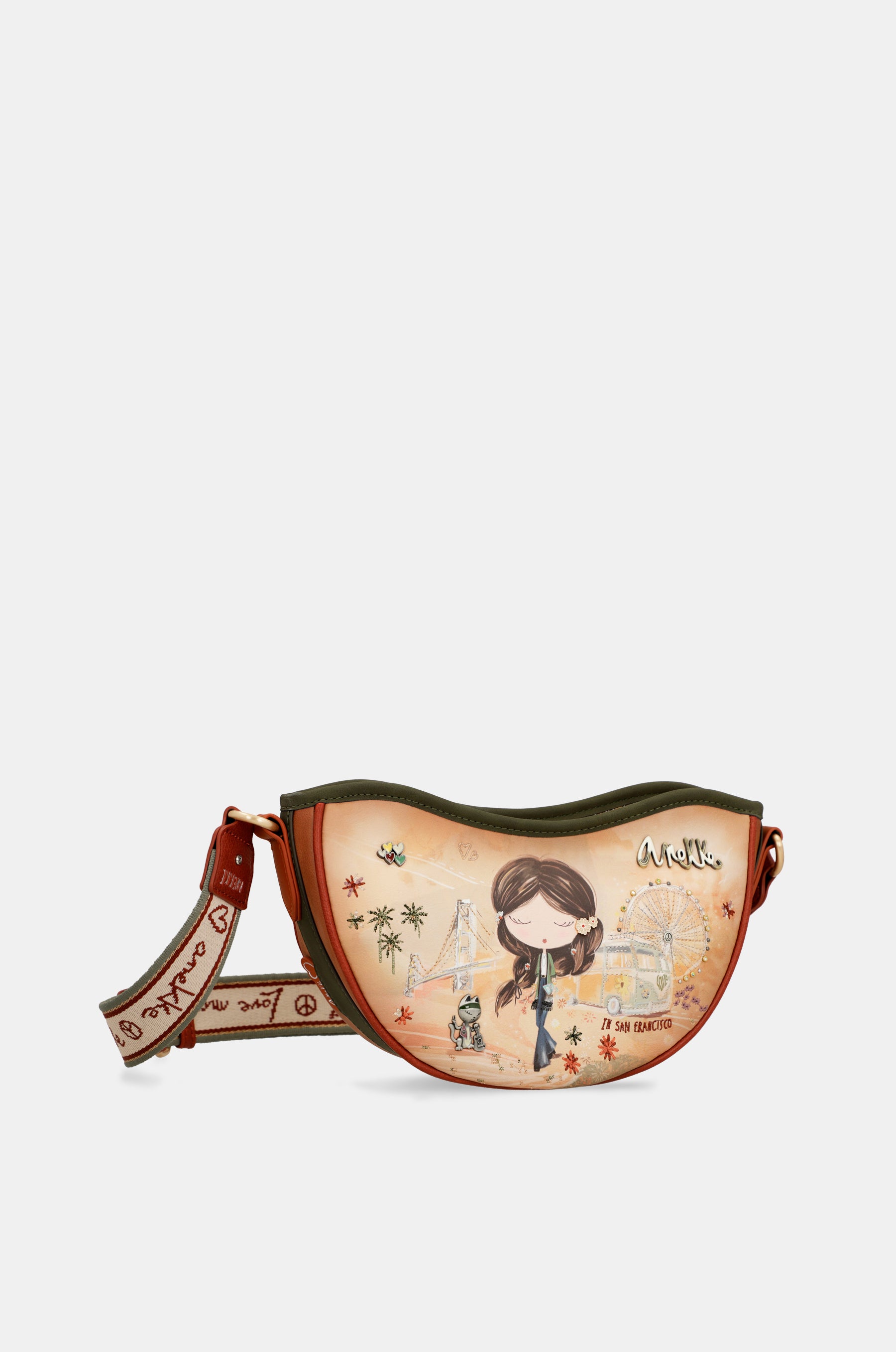 Borsa ovale cammello Peace & Love