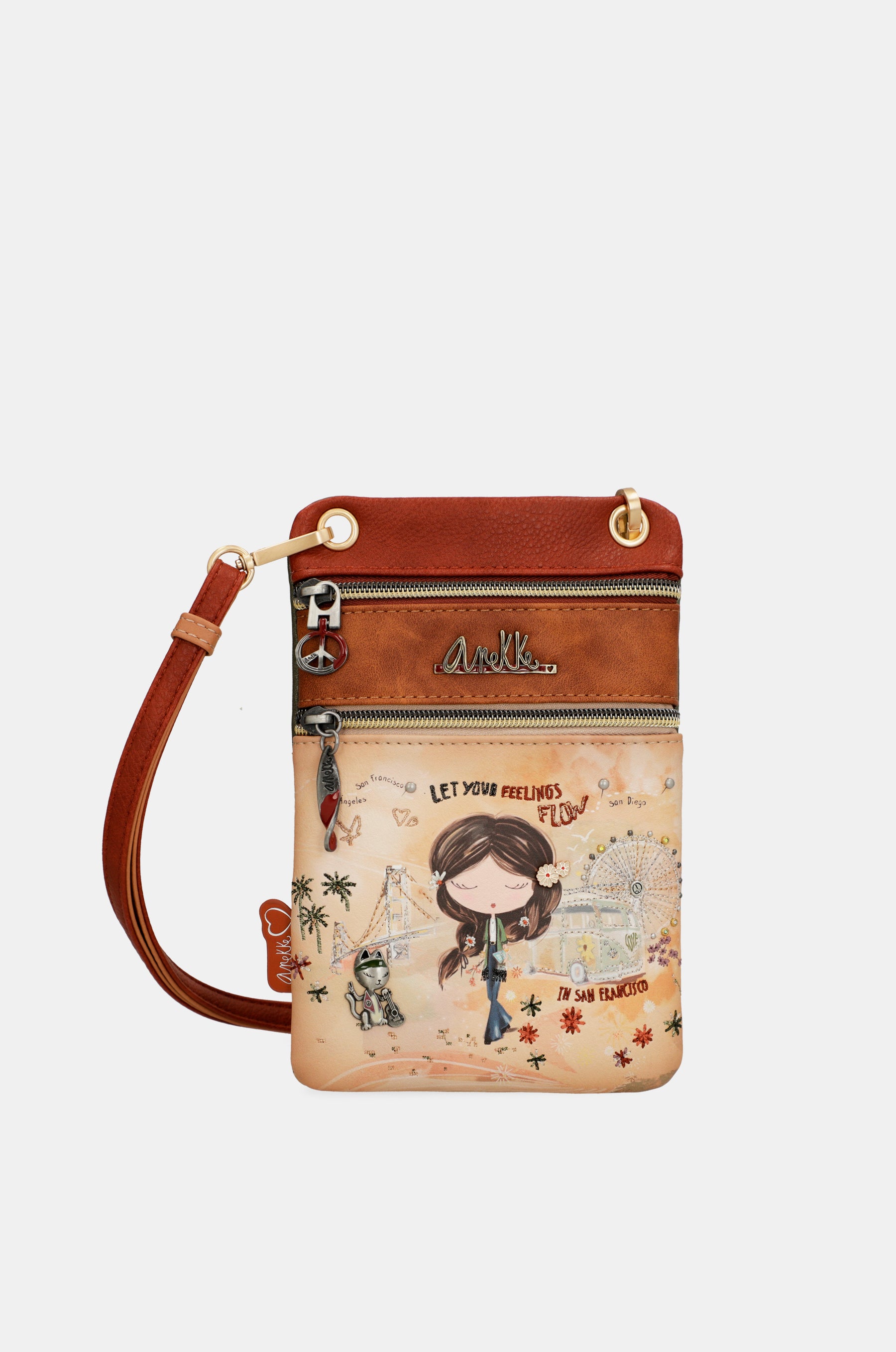 Borsa a tracolla mini color cammello Peace & Love