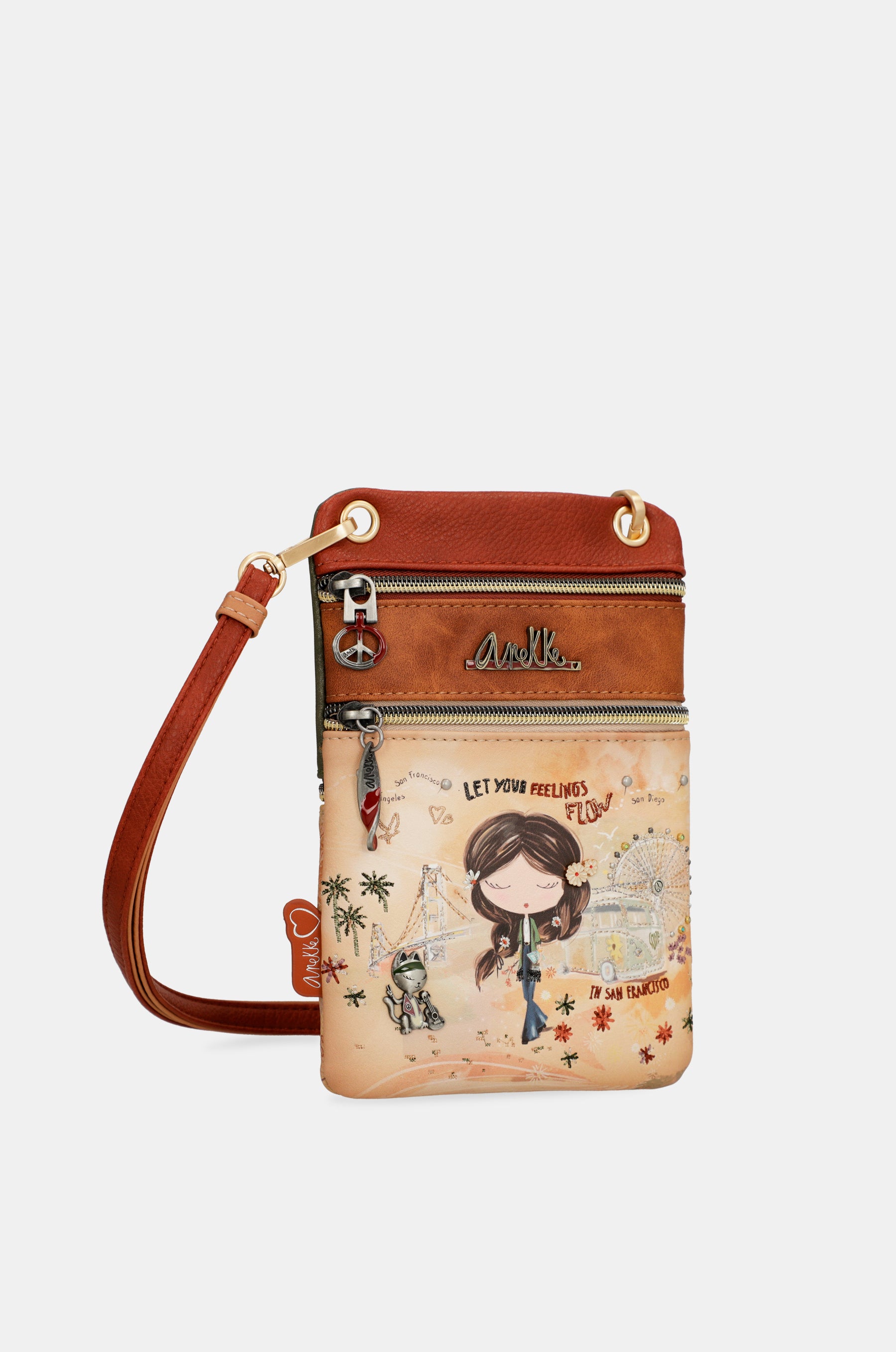Borsa a tracolla mini color cammello Peace & Love