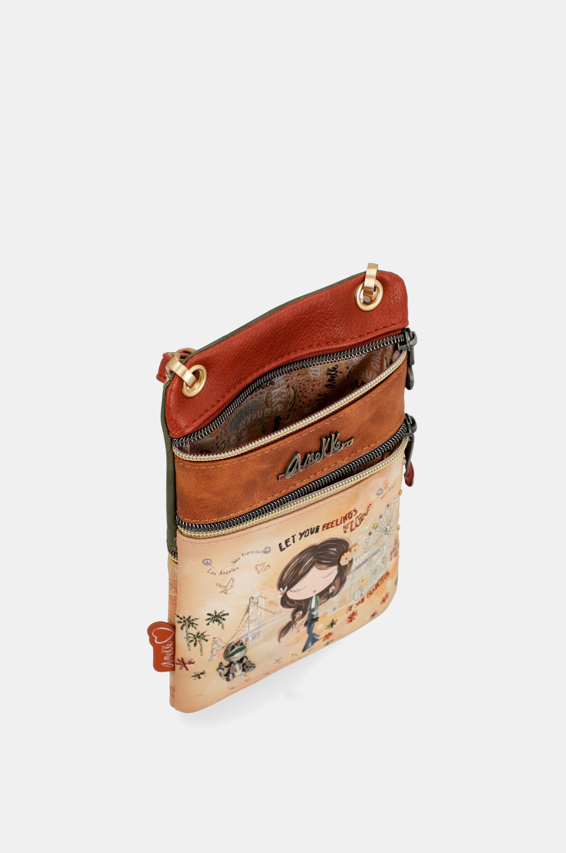 Borsa a tracolla mini color cammello Peace & Love