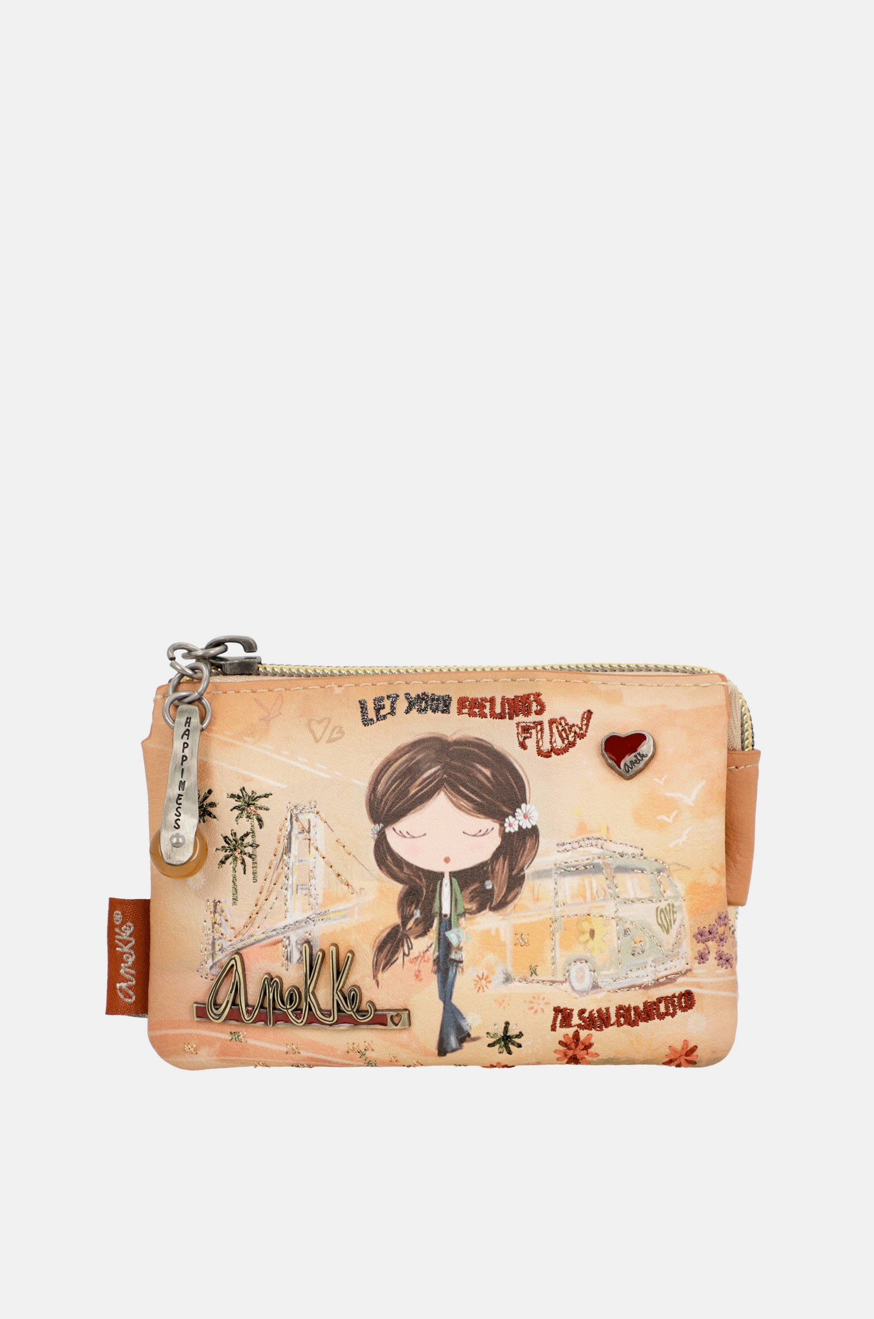 Peace & Love cammello portamonete a 3 scomparti