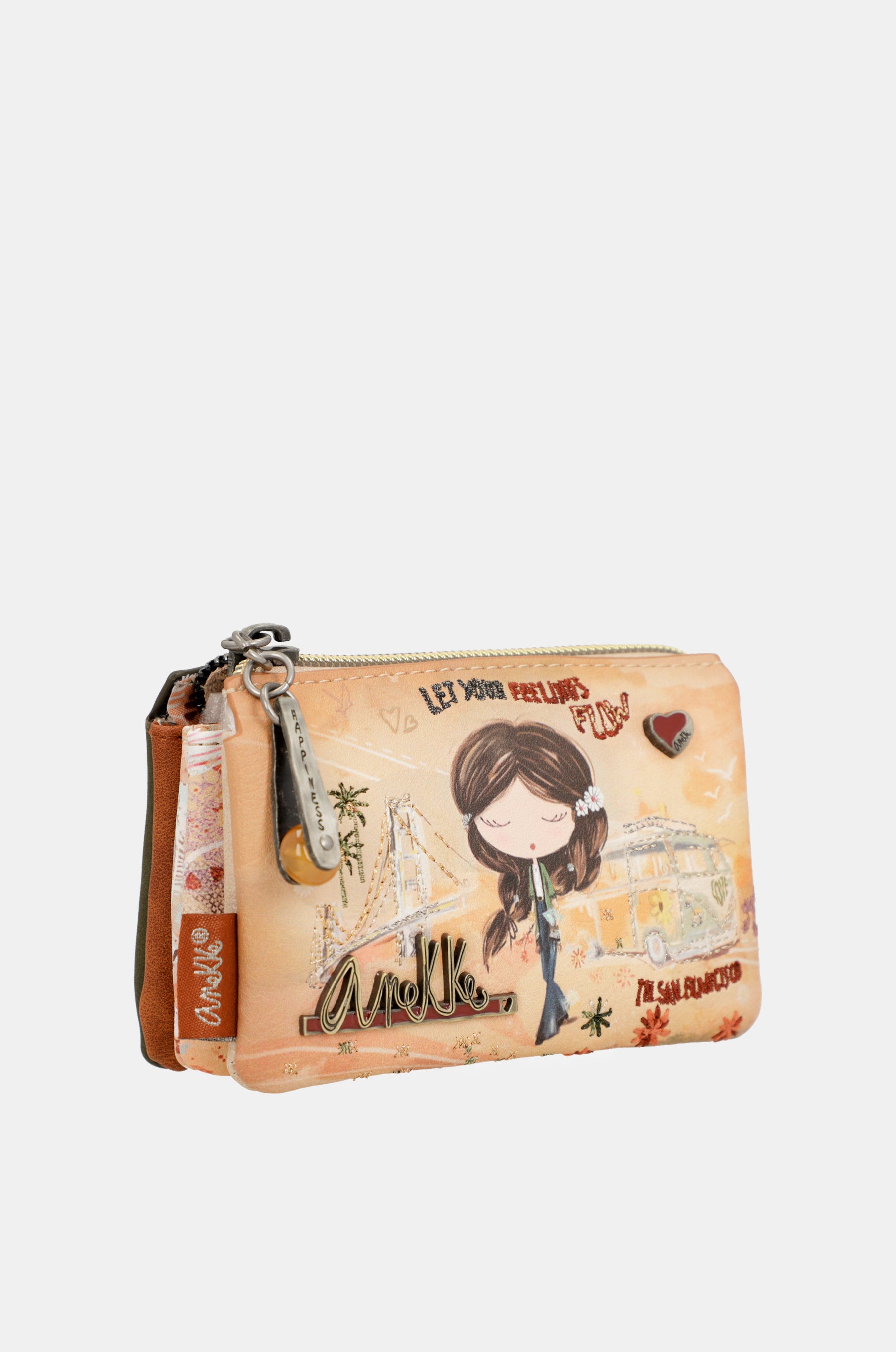 Peace & Love cammello portamonete a 3 scomparti