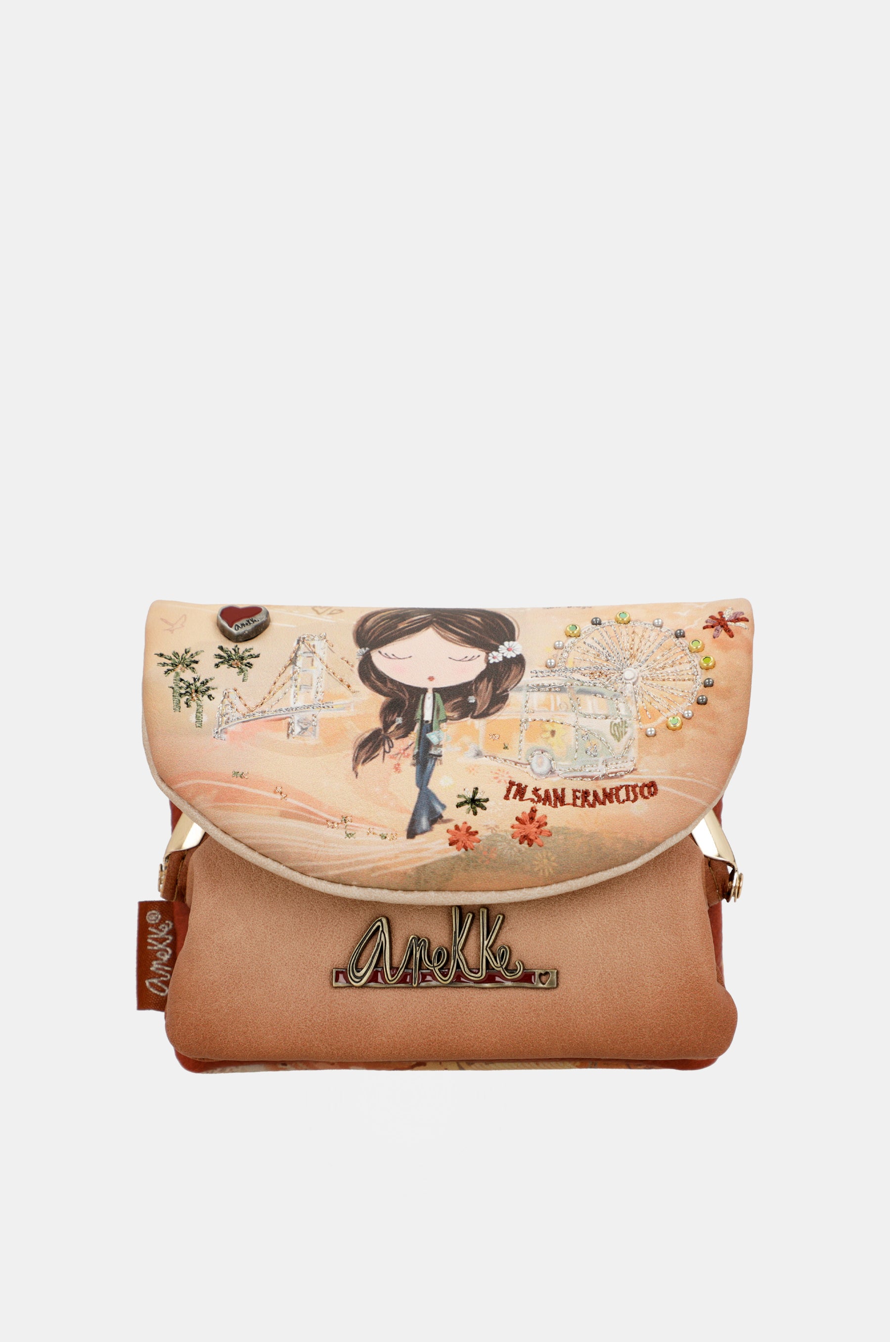 Portamonete con patta Peace & Love cammello