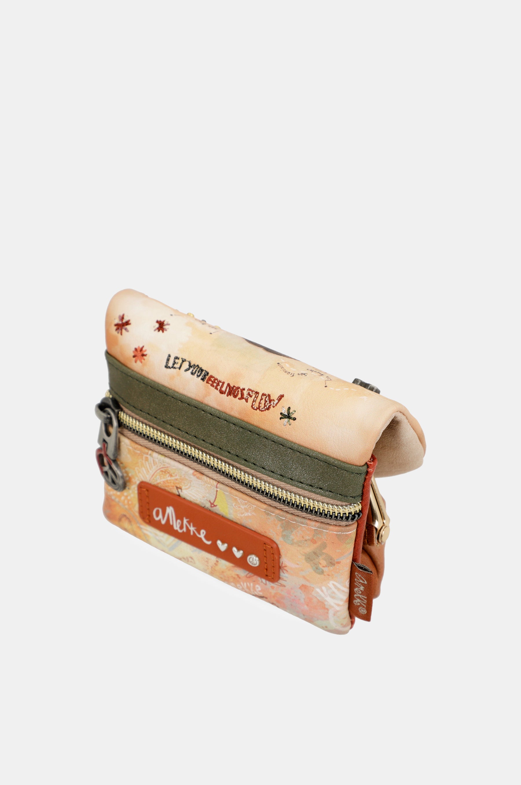 Portamonete con patta Peace & Love cammello