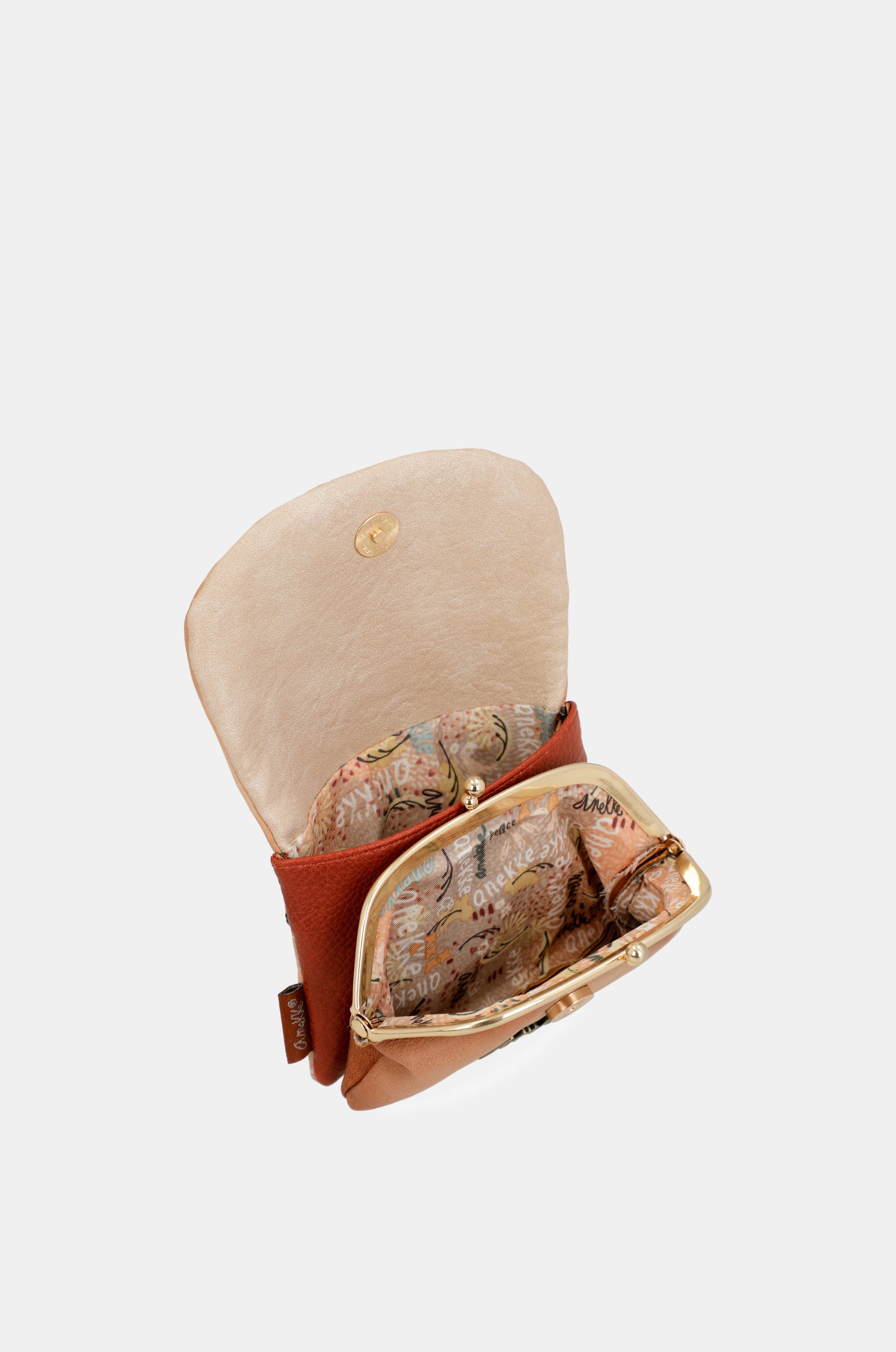 Portamonete con patta Peace & Love cammello