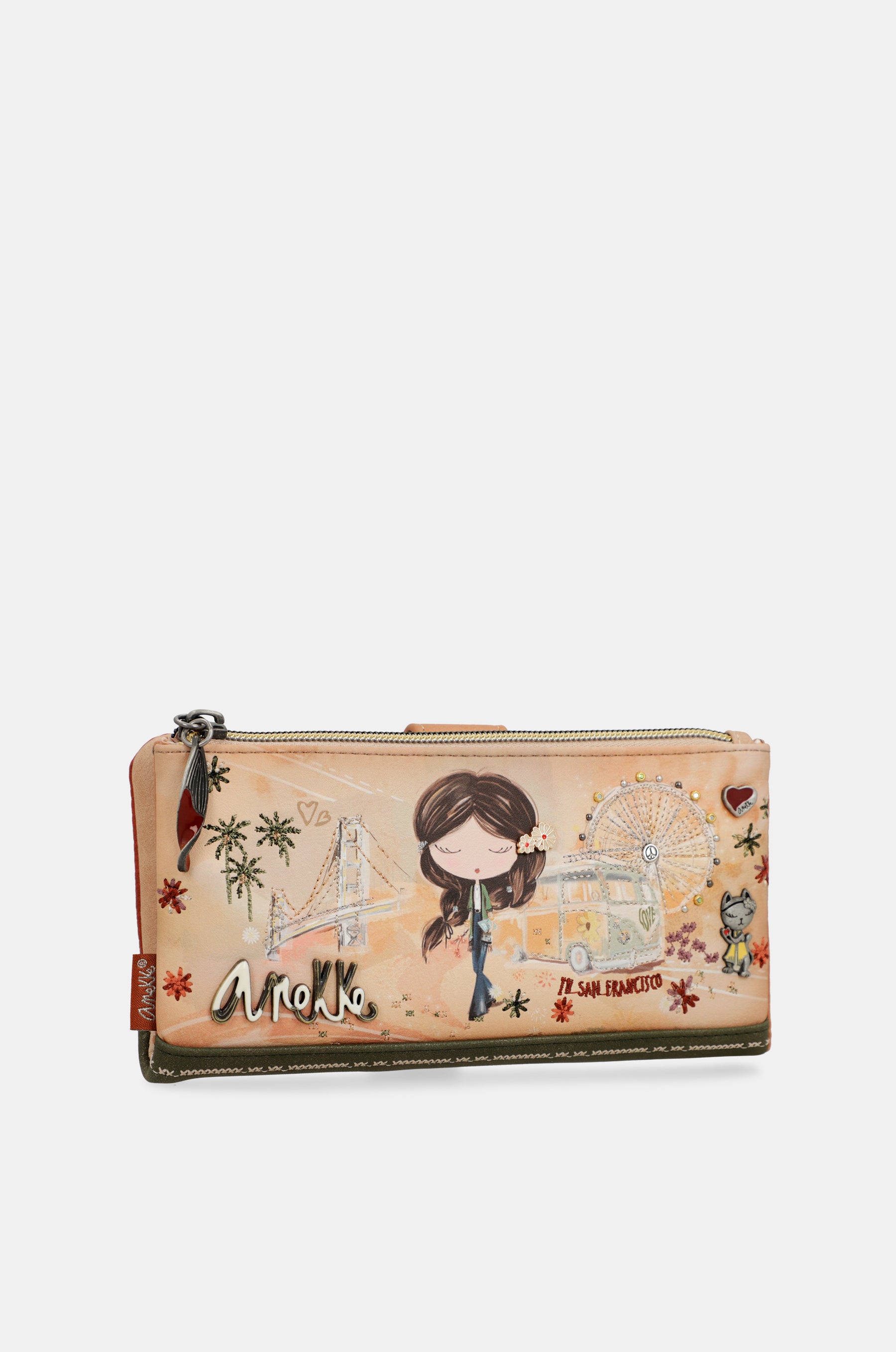 Portafoglio RFID grande cammello Peace & Love