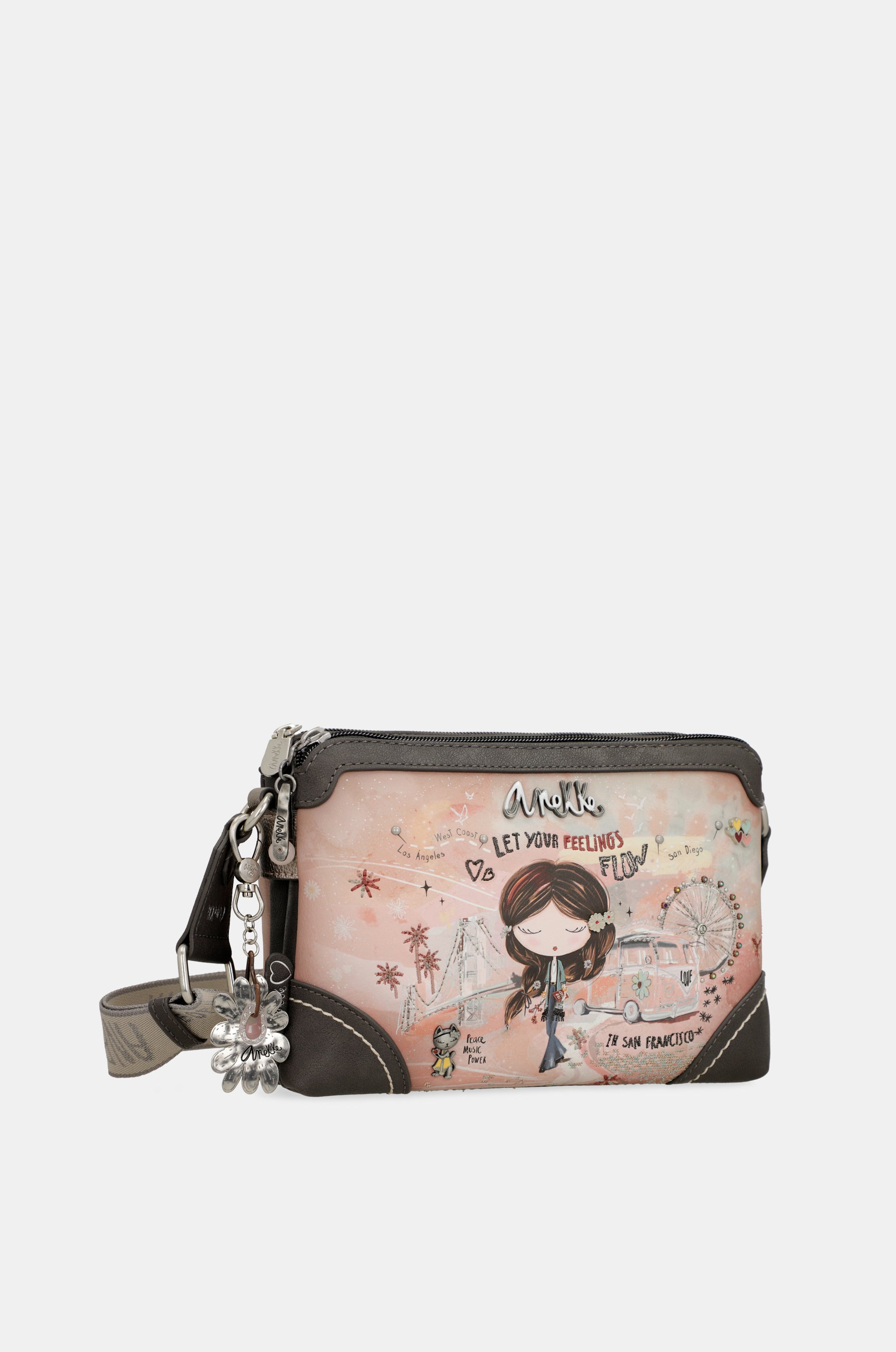 Borsa a tracolla rosa Peace & Love a 2 scomparti