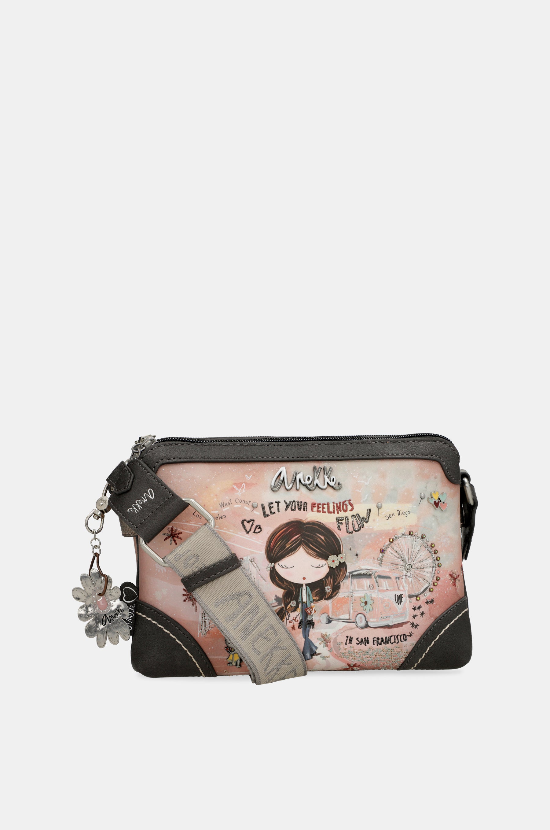 Borsa a tracolla rosa Peace & Love a 2 scomparti