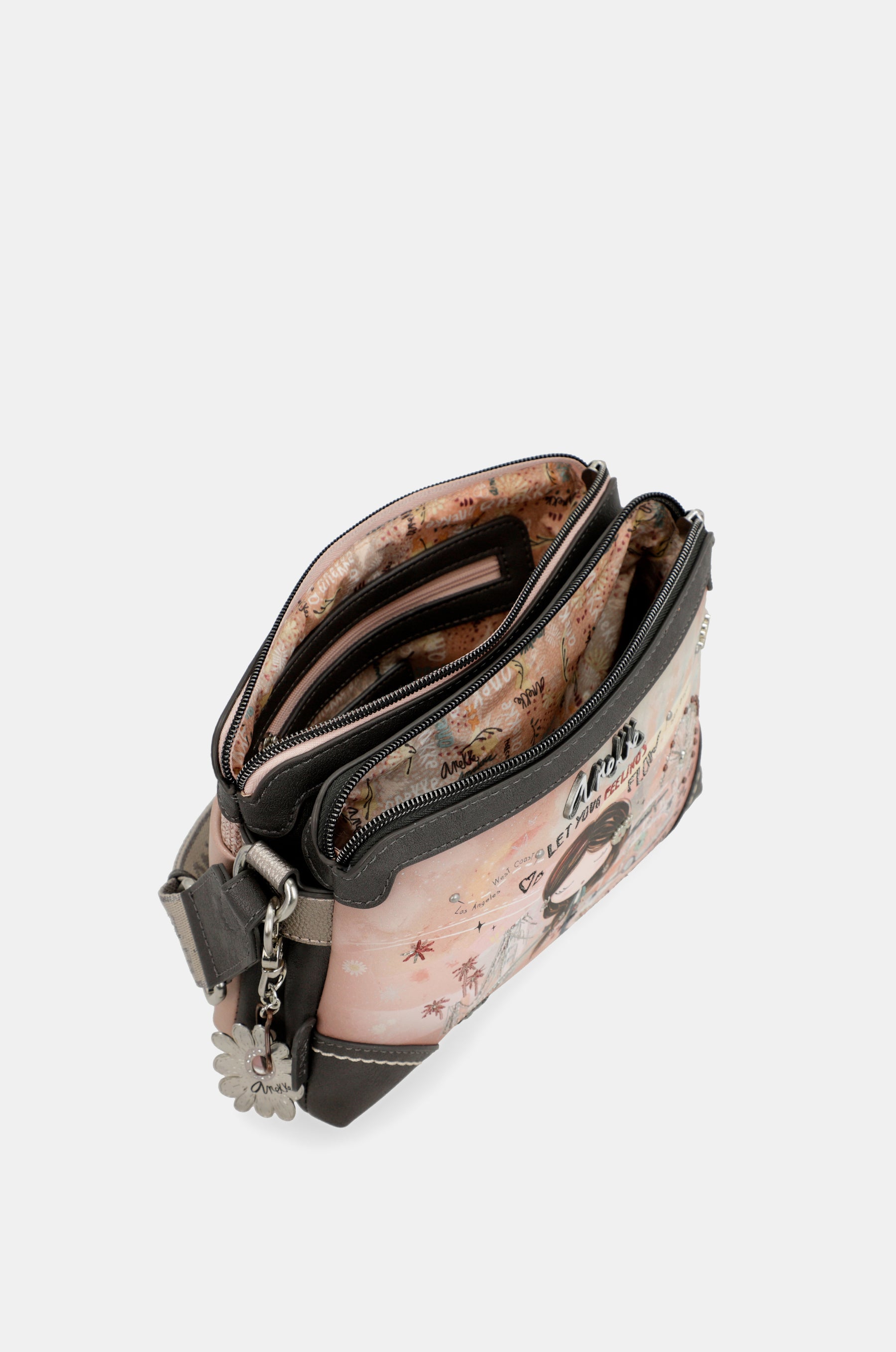 Borsa a tracolla rosa Peace & Love a 2 scomparti