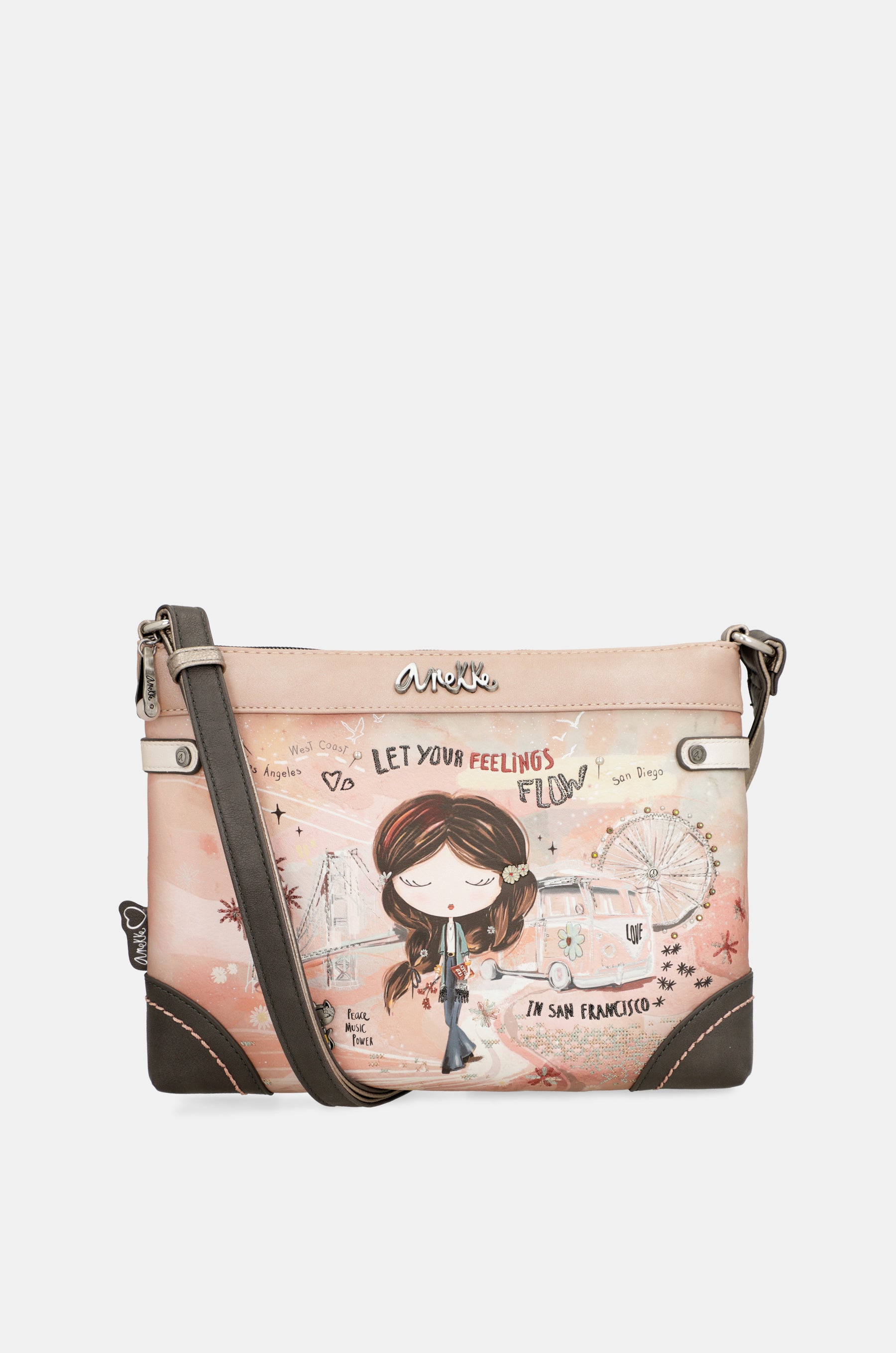 Borsa a tracolla rosa Peace & Love media