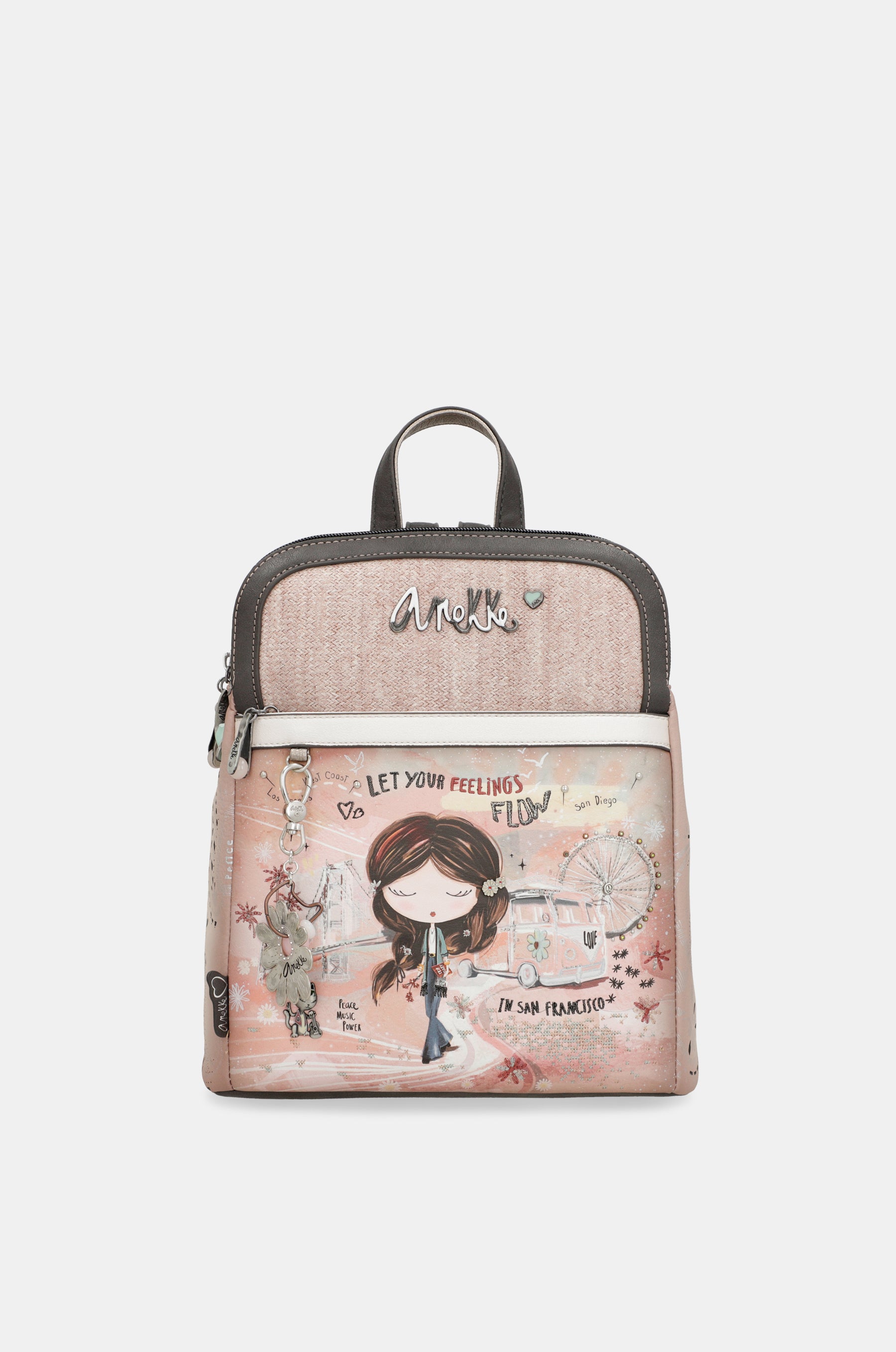 Zaino rosa Peace & Love a 2 scomparti