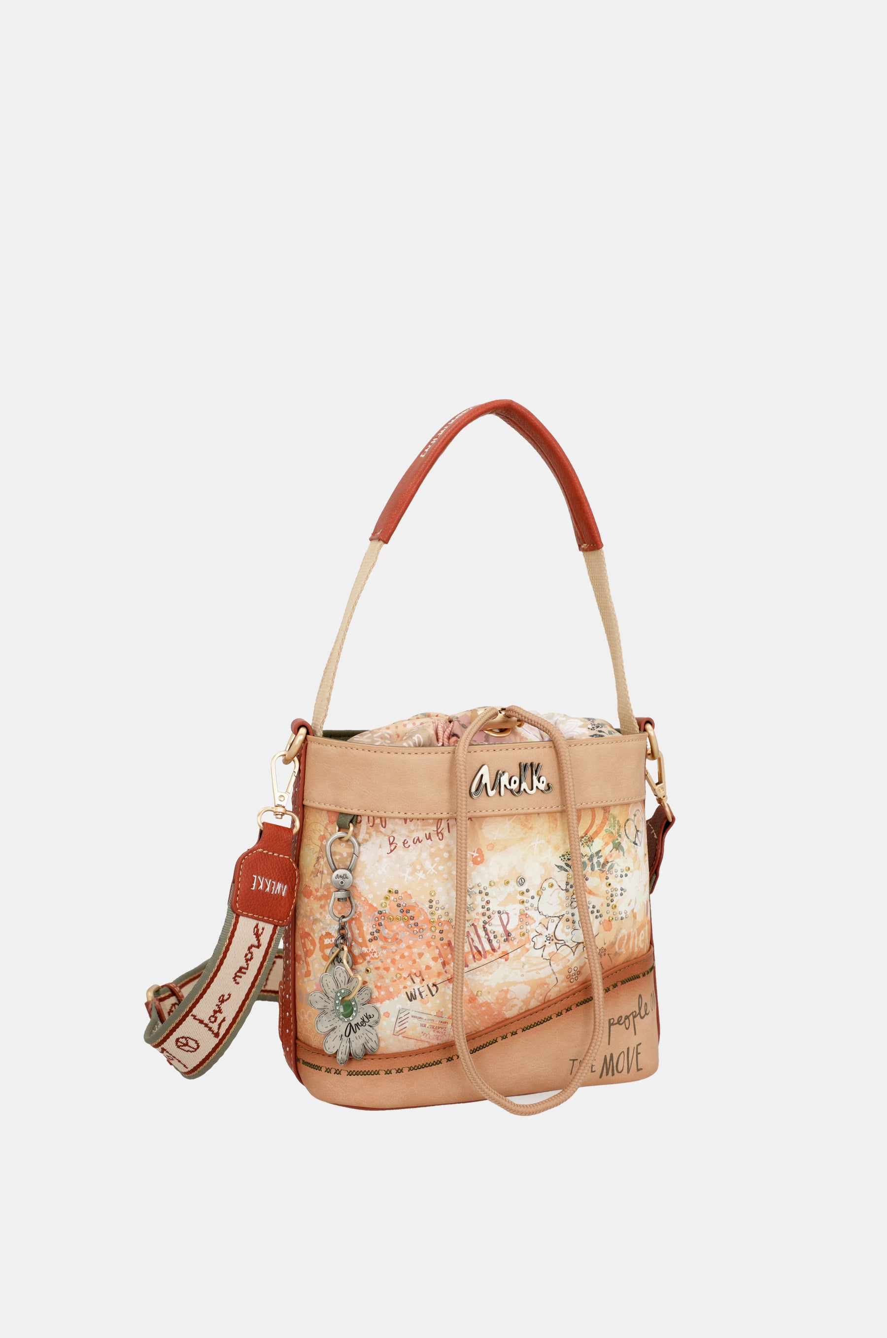 Borsa a tracolla Flower S con chiusura a corda