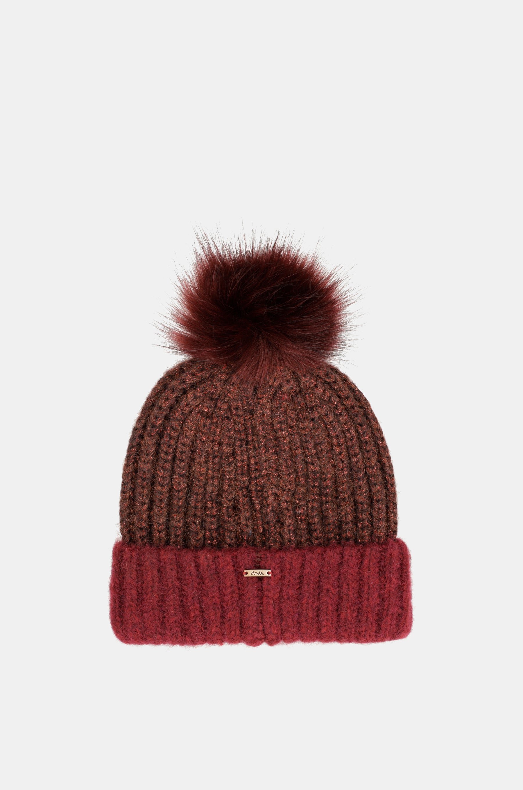 Berretto lavorato a maglia bordeaux con pompon