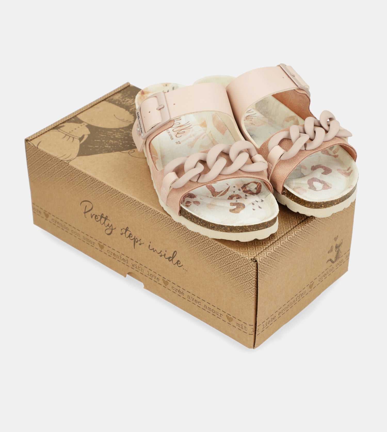 Sandali bio rosa con catena