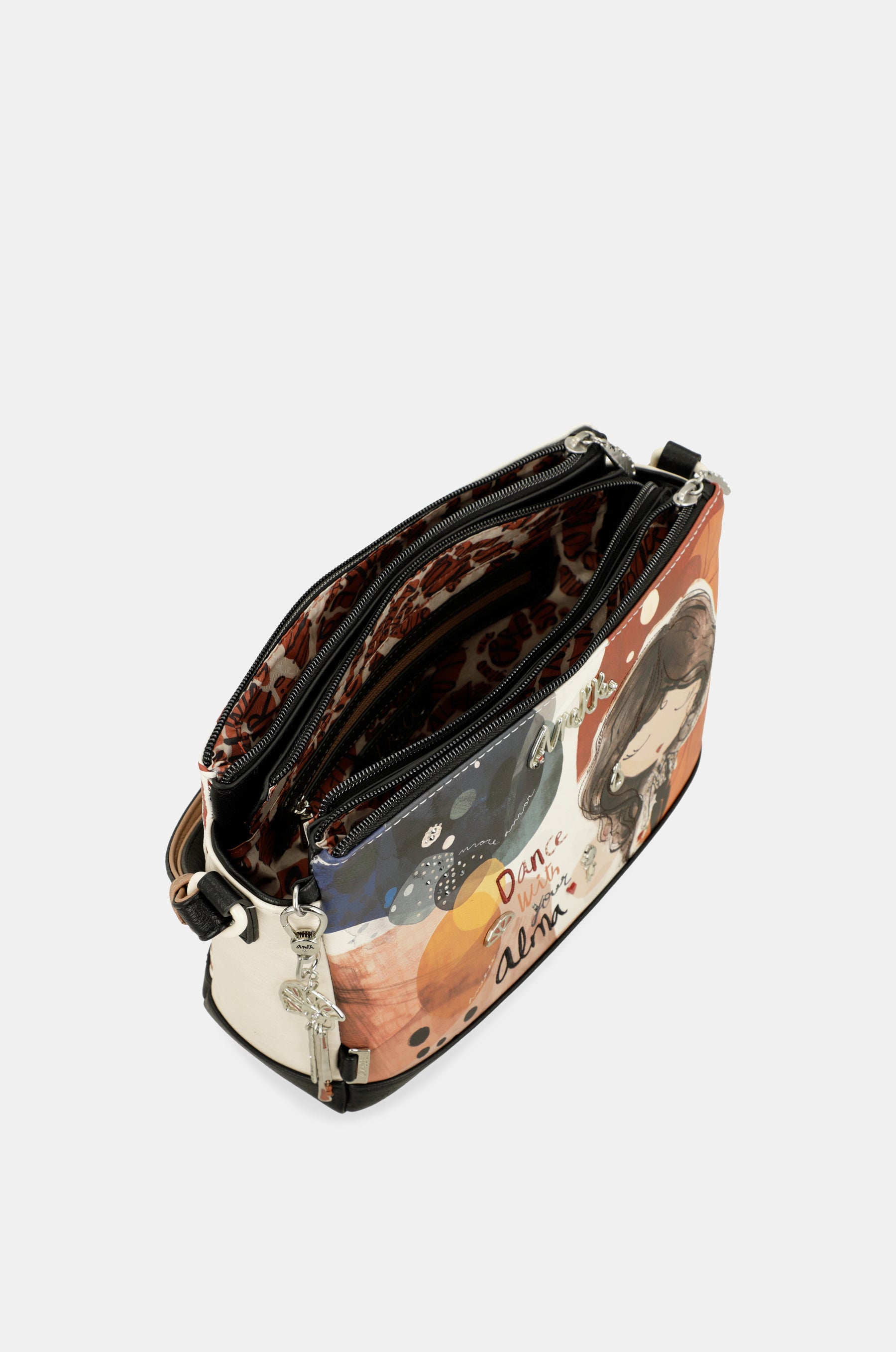 Borsa a tracolla stampata Alma 3 scomparti