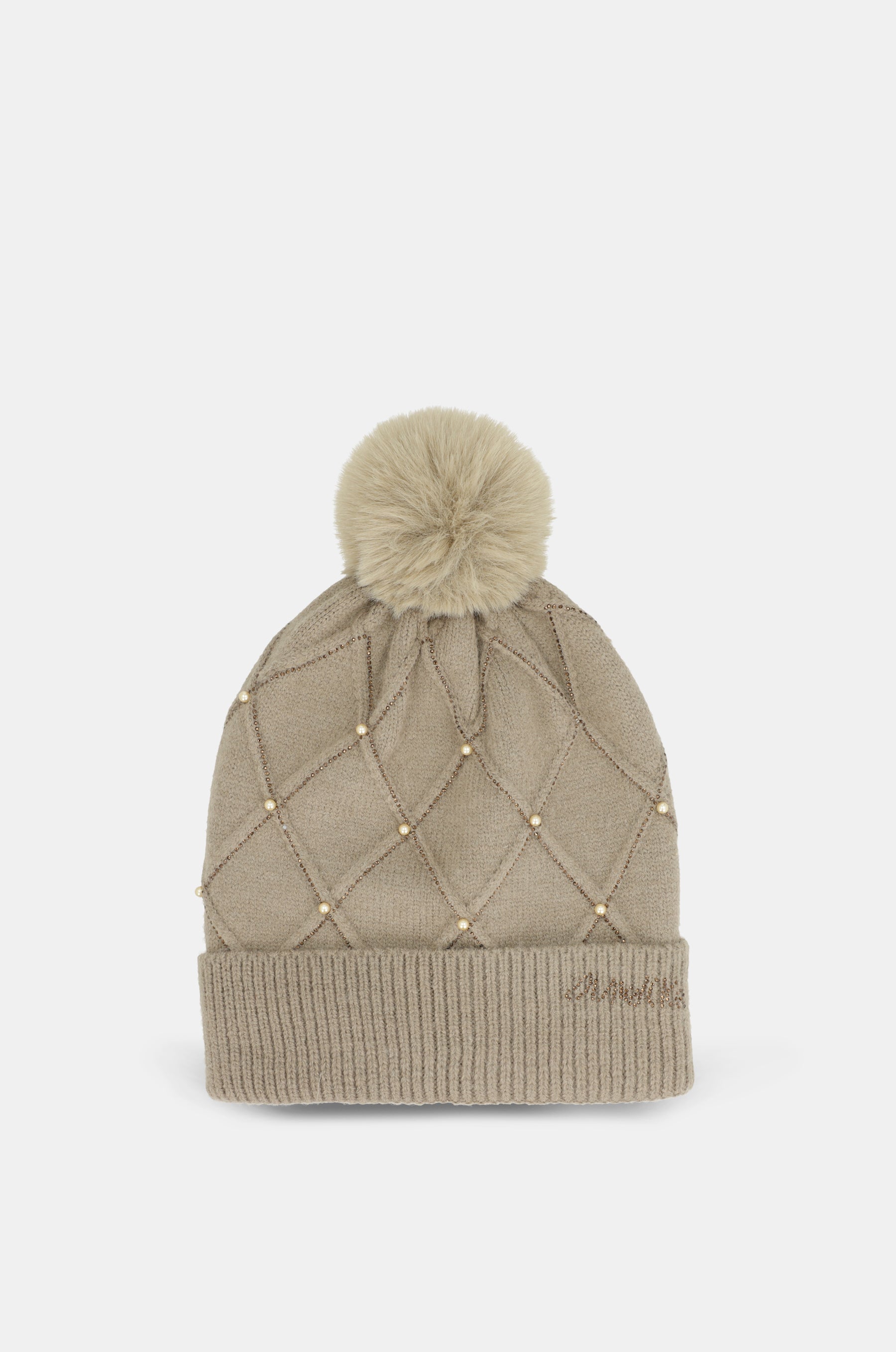 Cappello in maglia beige con particolari